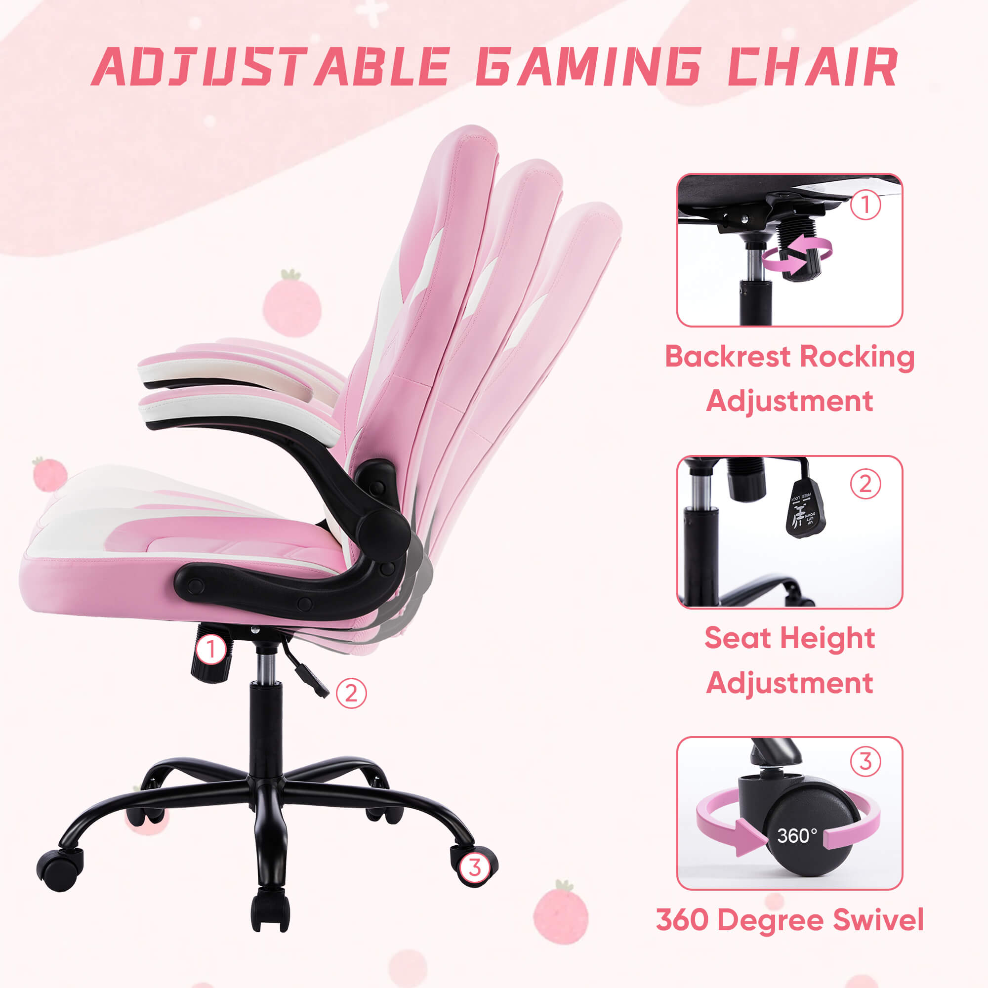 Ergonomic Leather Gaming Chair-Office Desk PU Leather Chair -up Armrests, Swivel Task Chair Adjustable Height for Adults Teens Kids