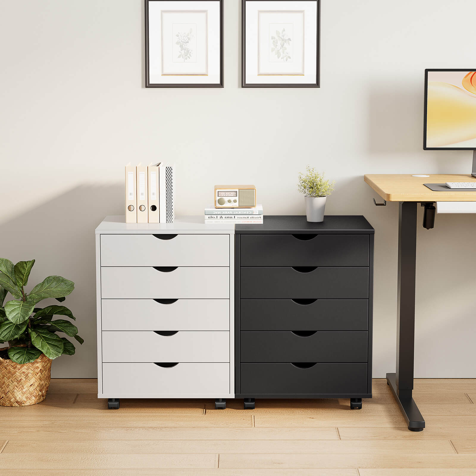 5 Drawer Chest of Drawers, Wooden Dresser, Removable Storage Cabinet, Can be placed under Desk, Suitable for Home, Office