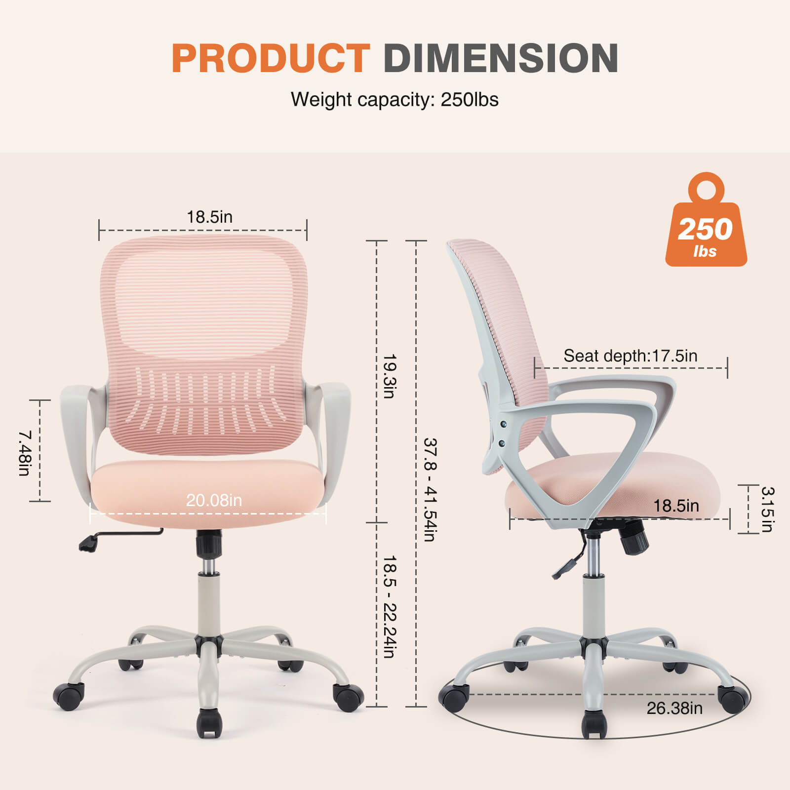 Office chair, ergonomic, adjustable height, with lumbar support and armrests, suitable for home, office.