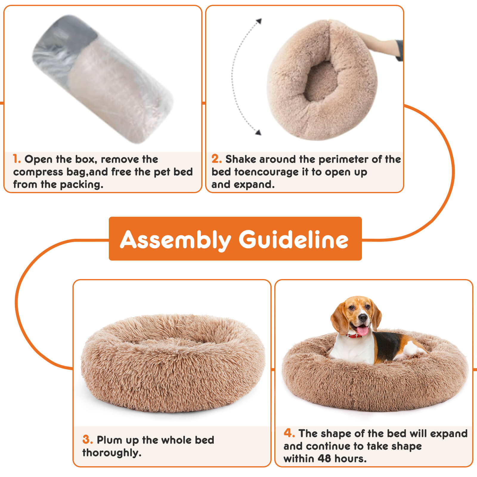 Dog Bed-Soft and Comfortable, Washable, Donut Shape, Multiple Sizes, Suitable for Cats and Dogs and Other Pets