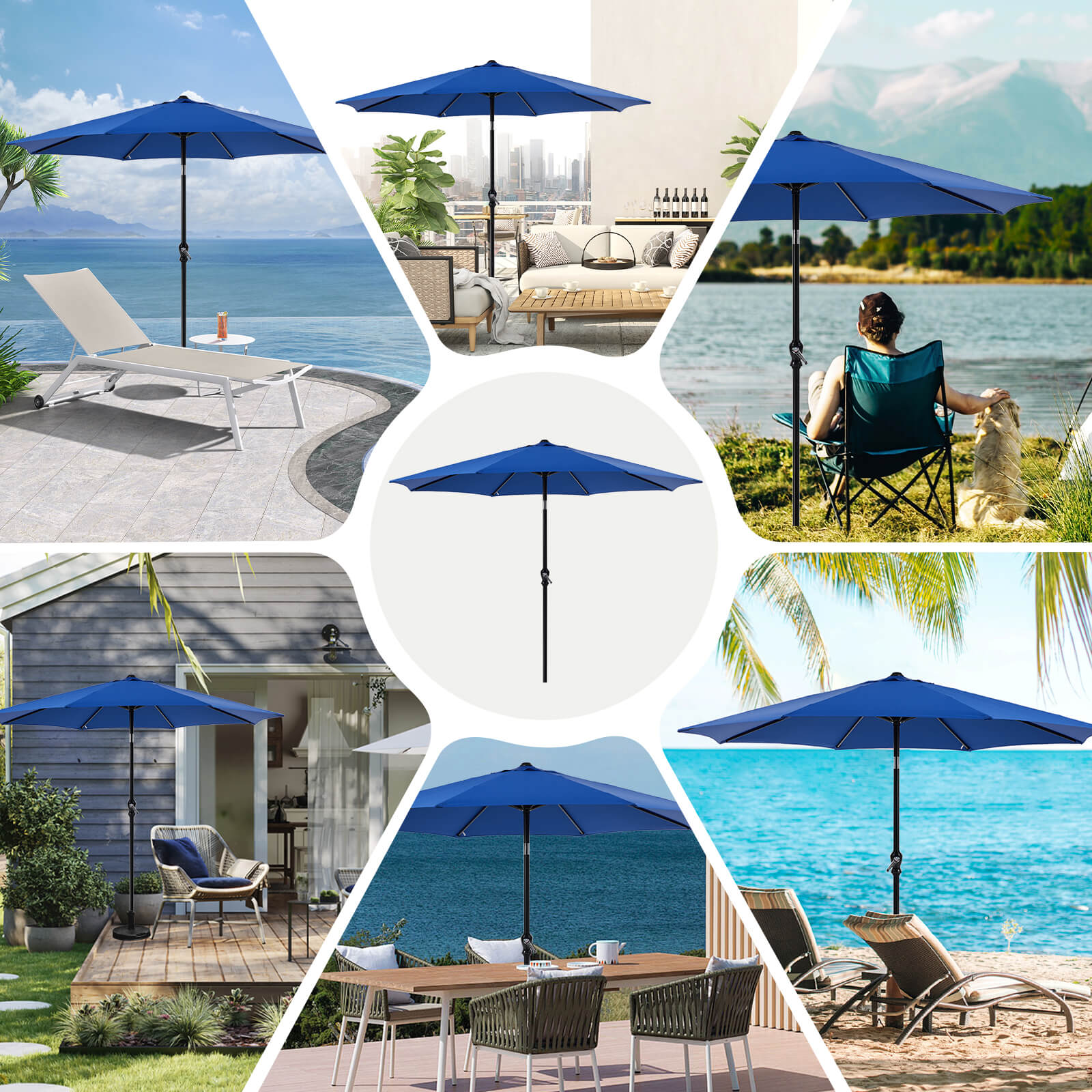 9FT Patio Umbrella with Push Button Tilt and Crank,  with 8 Sturdy Ribs,Outdoor Umbrella, Pool Umbrella, for Market, Terrace, Beach, Outdoor Restaurant