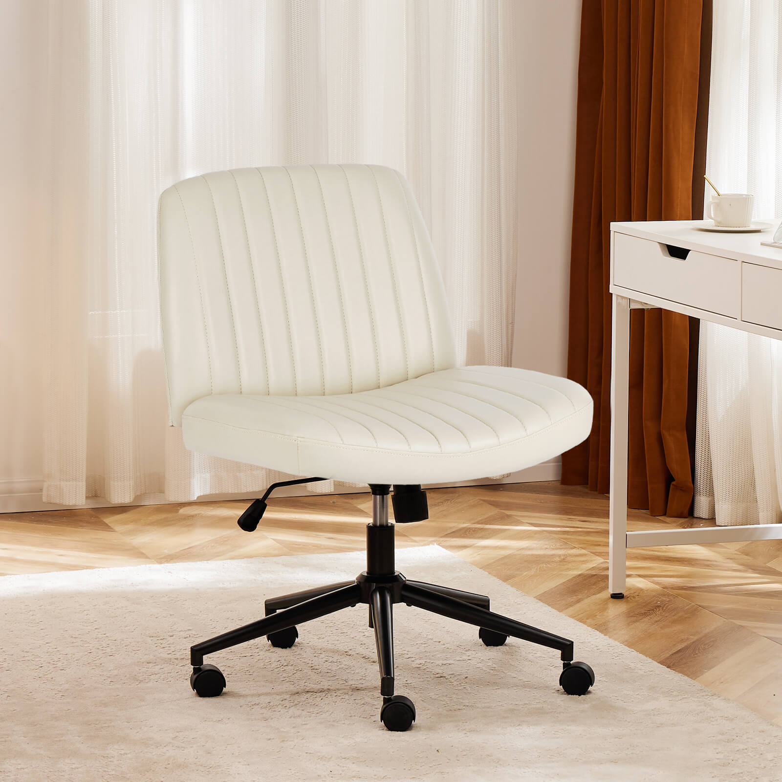 Cross-legged chair without armrests, with wheels, swivelling, height-adjustable vanity chair, office chair, can be used with fabric dresser