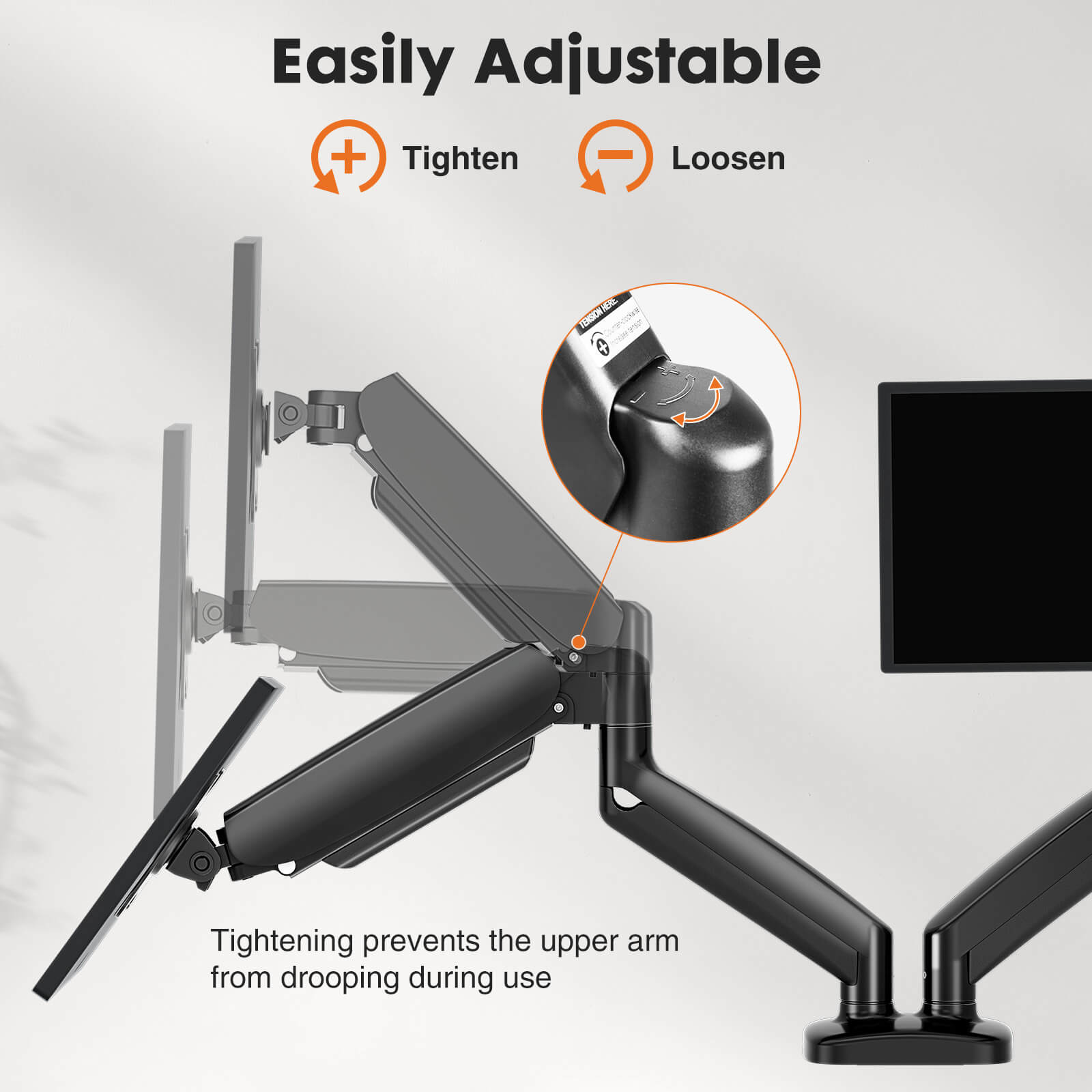 Dual Monitor Stand - Adjustable Gas Spring Monitor Desk Mount Swivel Vesa Bracket with C Clamp, Grommet Mounting Base for 15 to 32 Inch Computer Screens