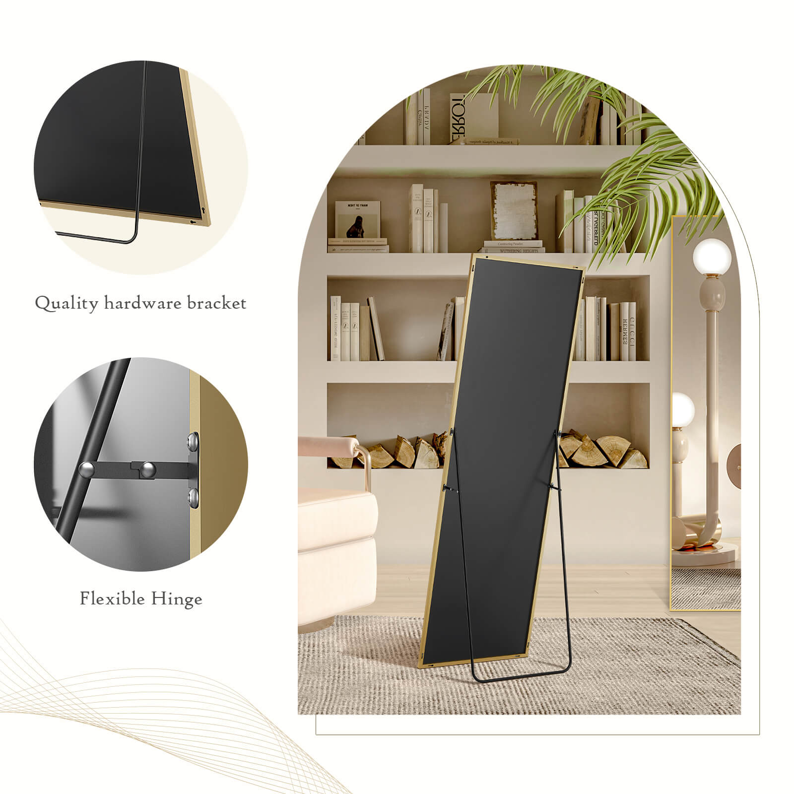 71"x30" Arched Full Body Mirror Floor Mirror Standing Hanging or Leaning Wall with Stand Aluminum Alloy Thin Frame