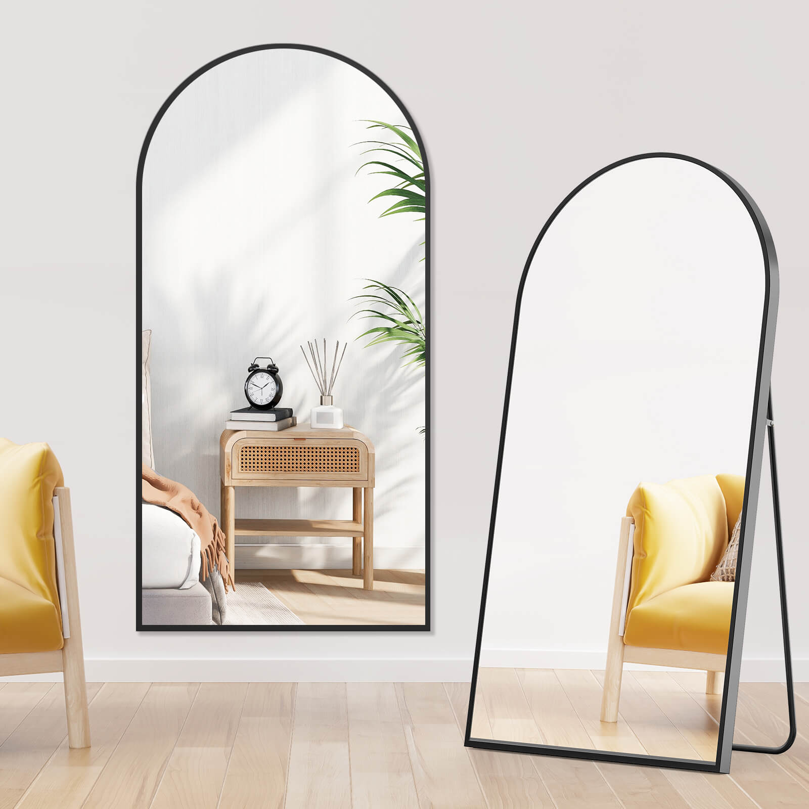 59"x16" Floor Standing Mirror, Wall Mirror with Stand Aluminum Alloy Thin Frame