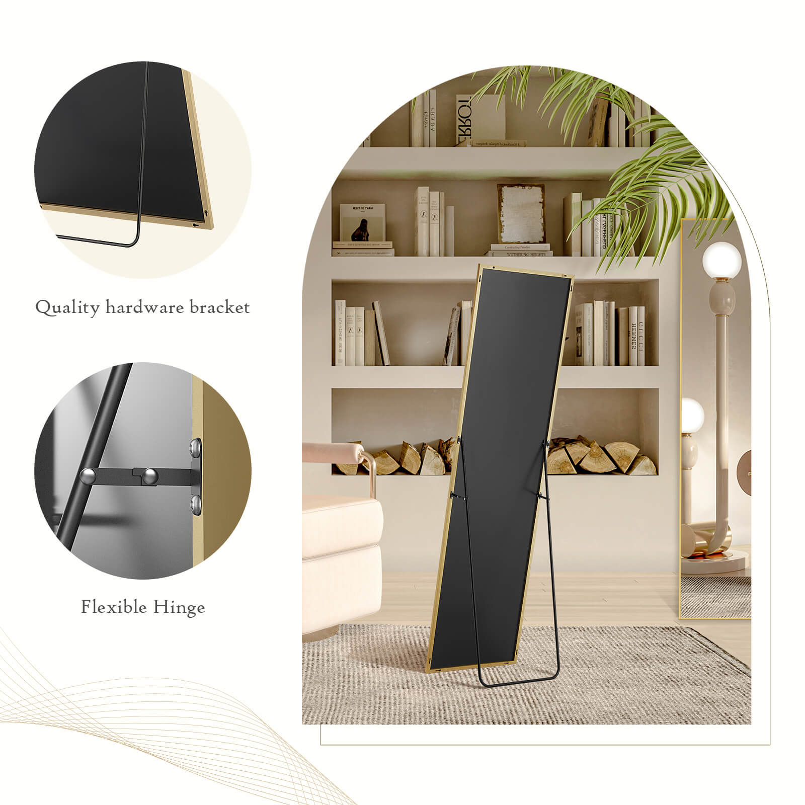 71"x30" Arched Full Body Mirror Floor Mirror Standing Hanging or Leaning Wall with Stand Aluminum Alloy Thin Frame