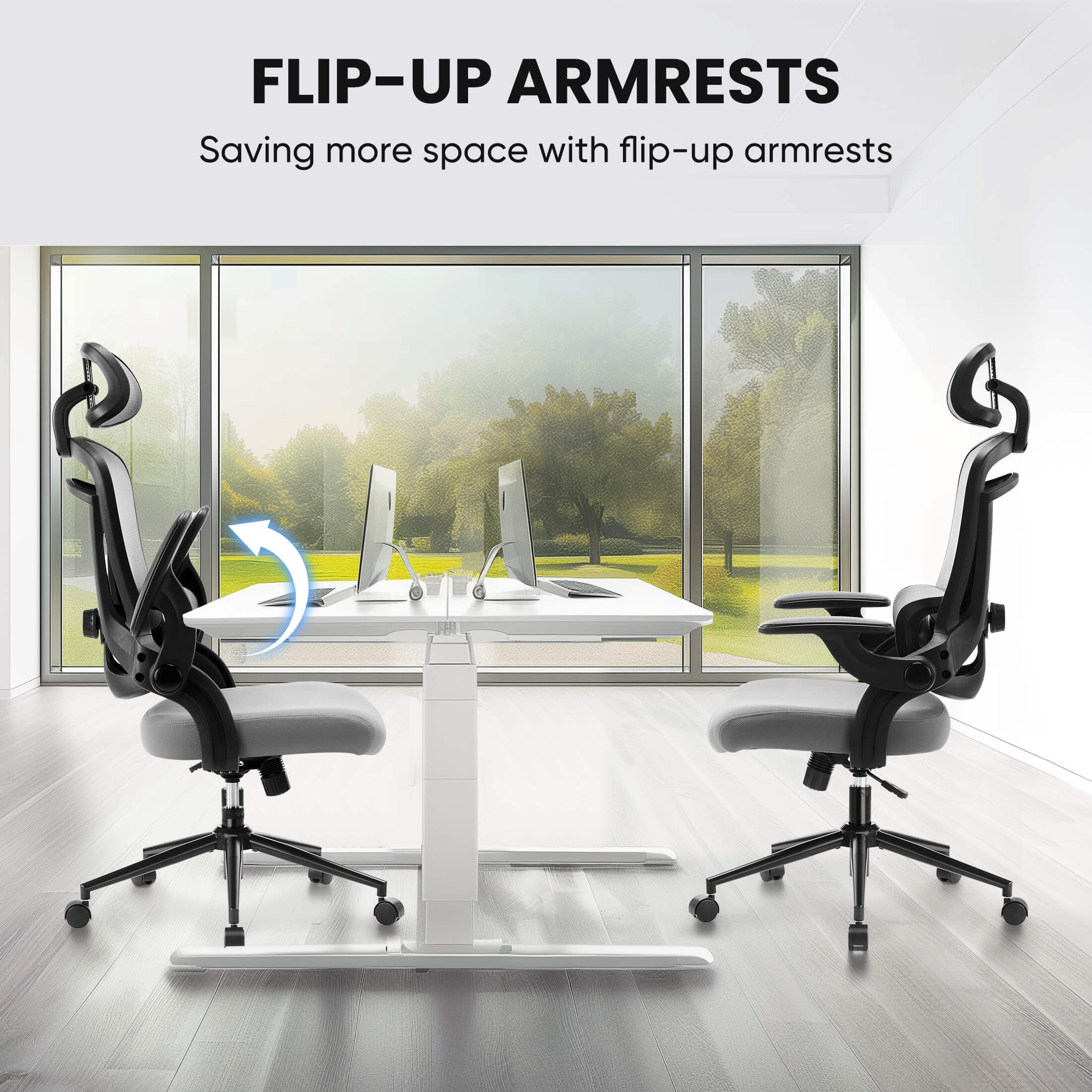 Ergonomic office chair-with adjustable lumbar support and headrest, soft flip-up armrests, height and 120° tilt adjustment