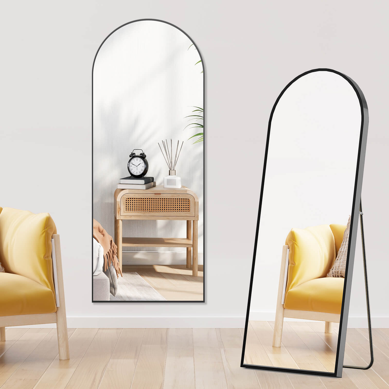 59"x16" Floor Standing Mirror, Wall Mirror with Stand Aluminum Alloy Thin Frame