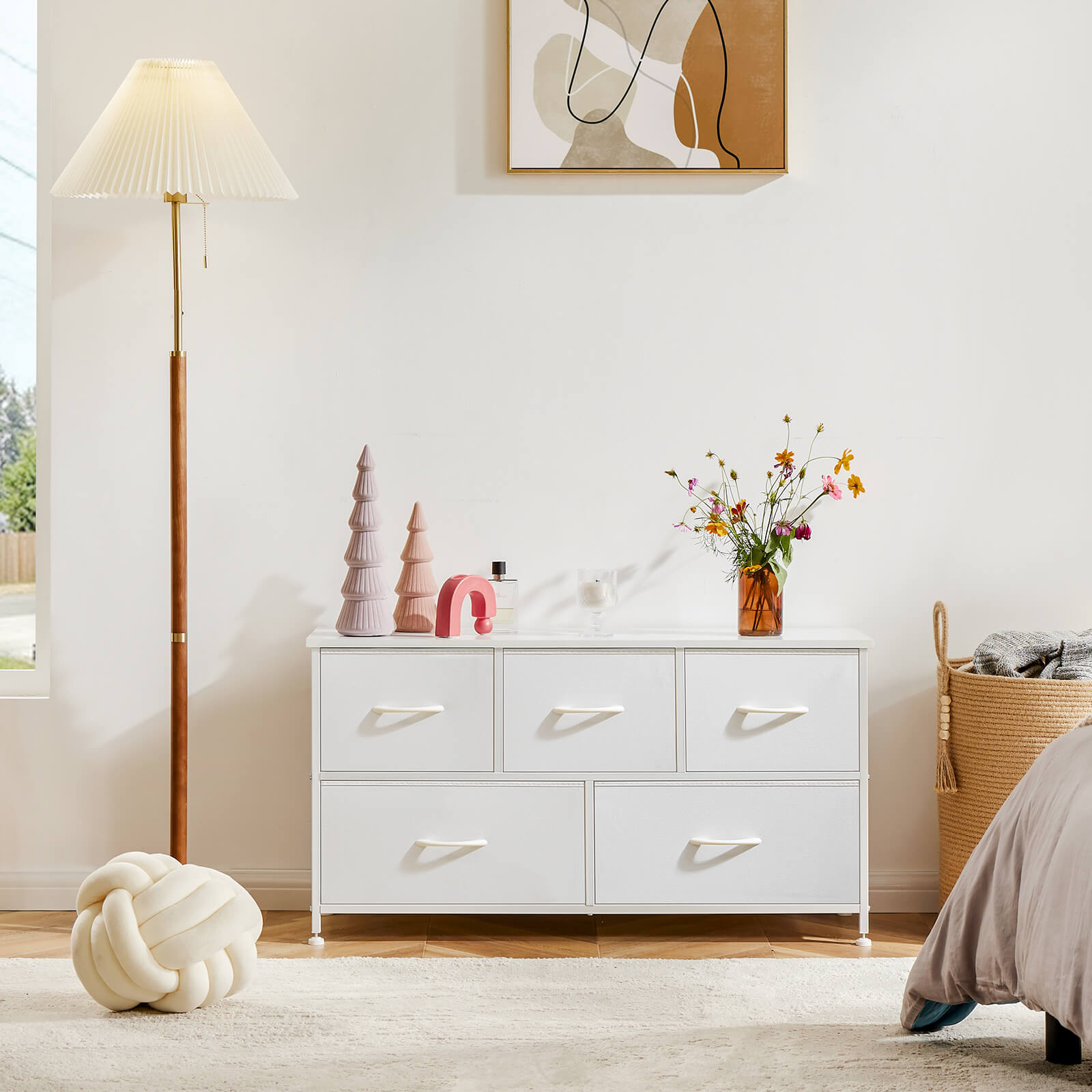 38 in 5 Drawers Dresser Chest of Drawers,Metal Frame and Wood Top