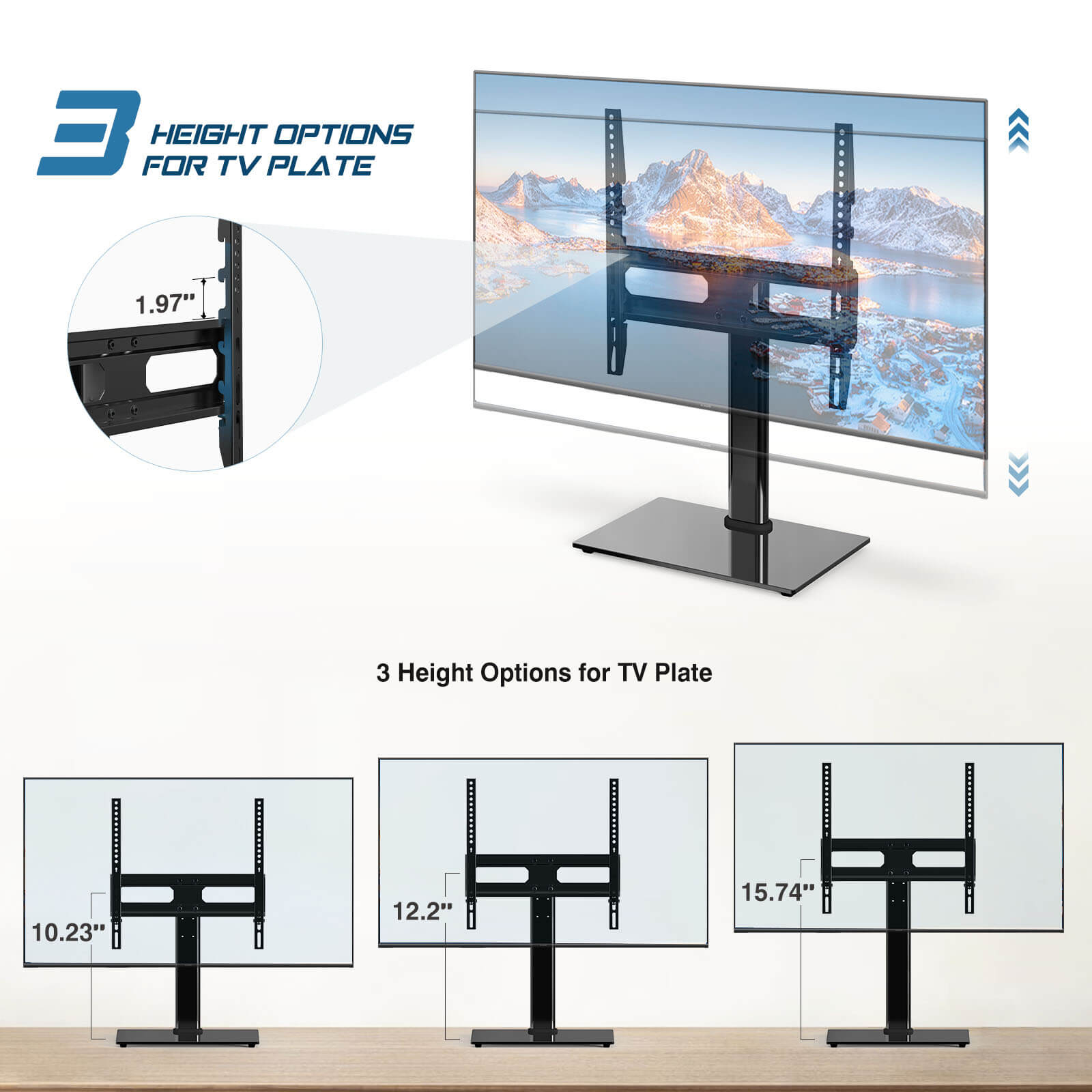 Universal Swivel TV Stand, Adjustable Table Top TV Stand Mount for 26–55 inch TVs, Max VESA 400x400mm，Holds up to 99 lbs