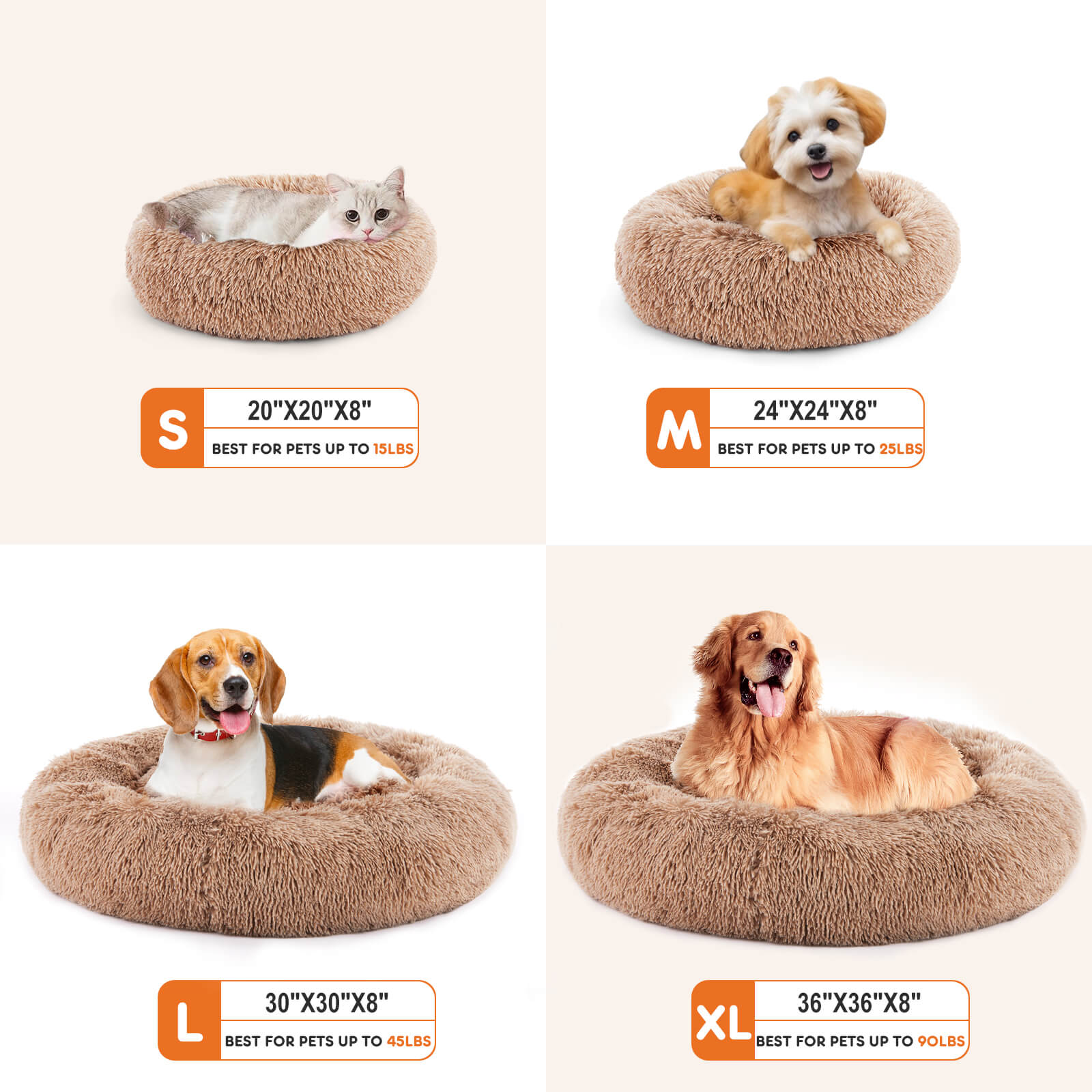 Dog Bed-Soft and Comfortable, Washable, Donut Shape, Multiple Sizes, Suitable for Cats and Dogs and Other Pets