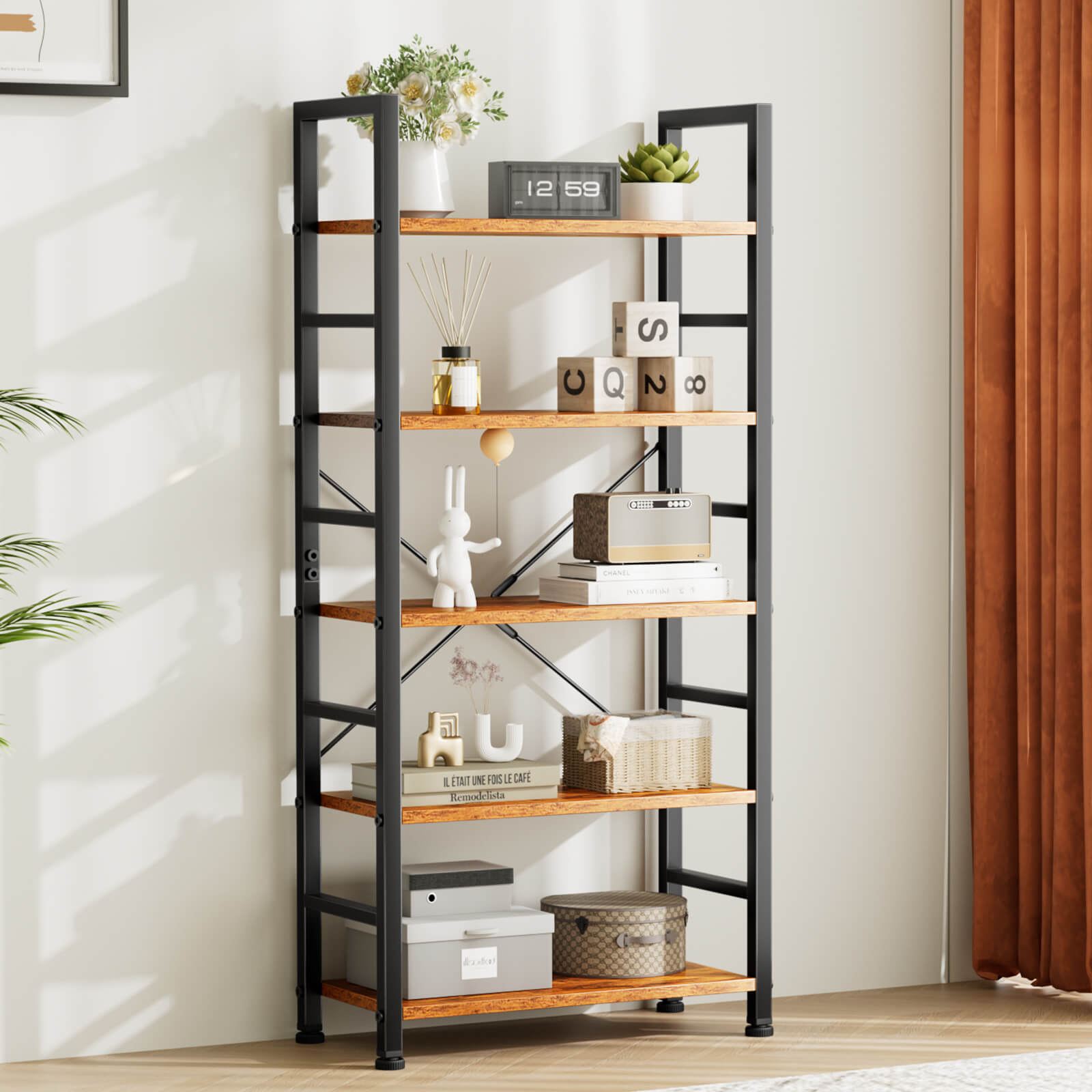 5-Tier Bookcase - Tall Bookshelf Modern Book Case for Books, Garage Kit, CDs, Movies,  for Bedroom Home Office Kitchen Living Room