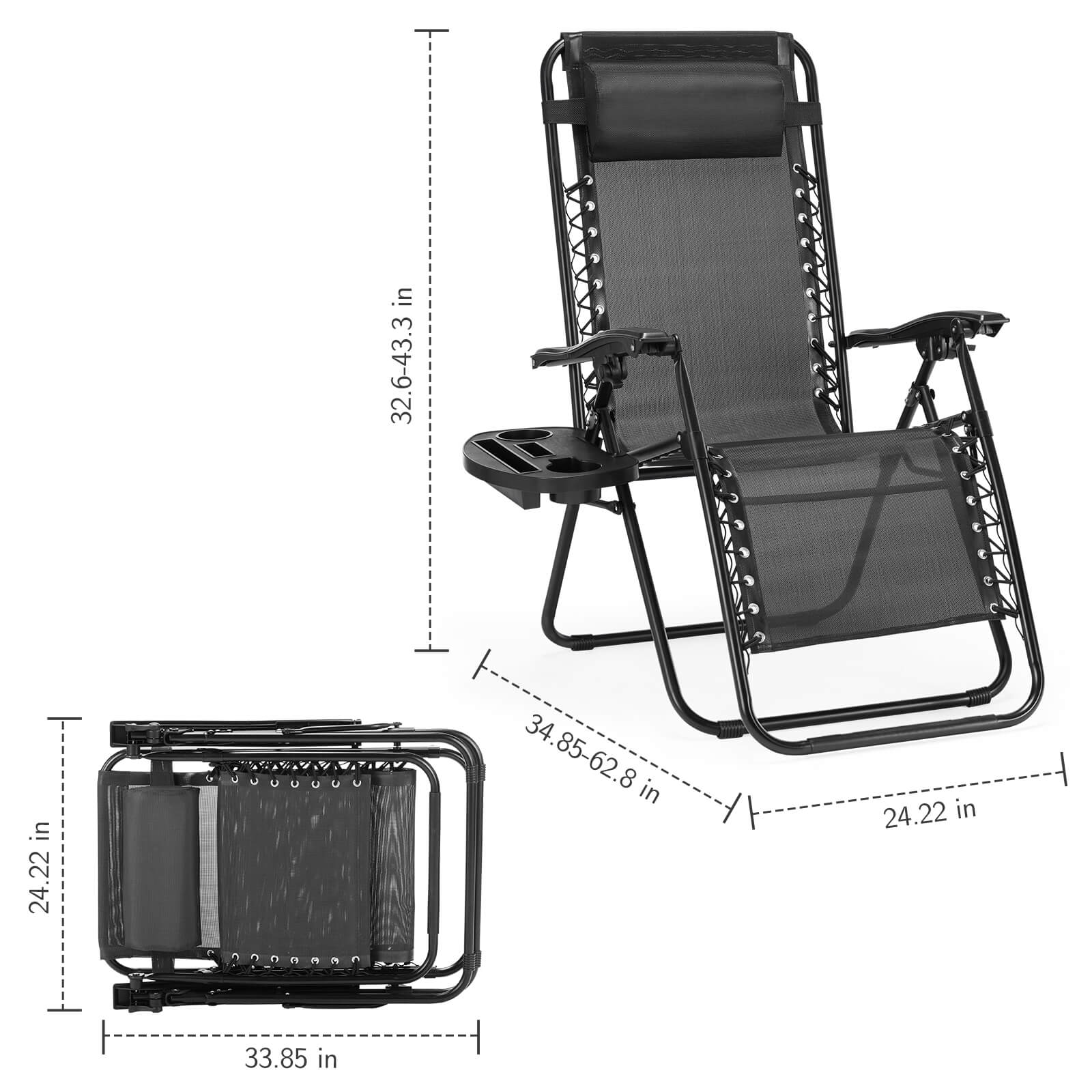 Zero Gravity Chairs - Set of 2 portable recliners with adjustable steel mesh for beach, camping, patio and lawn.