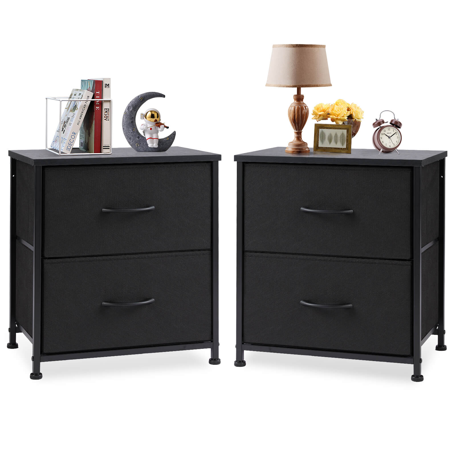 2 Piece Nightstand Set - 2 Storage Drawers, Bedside Furniture End Table, Suitable for Living Room, Bedroom, Closet