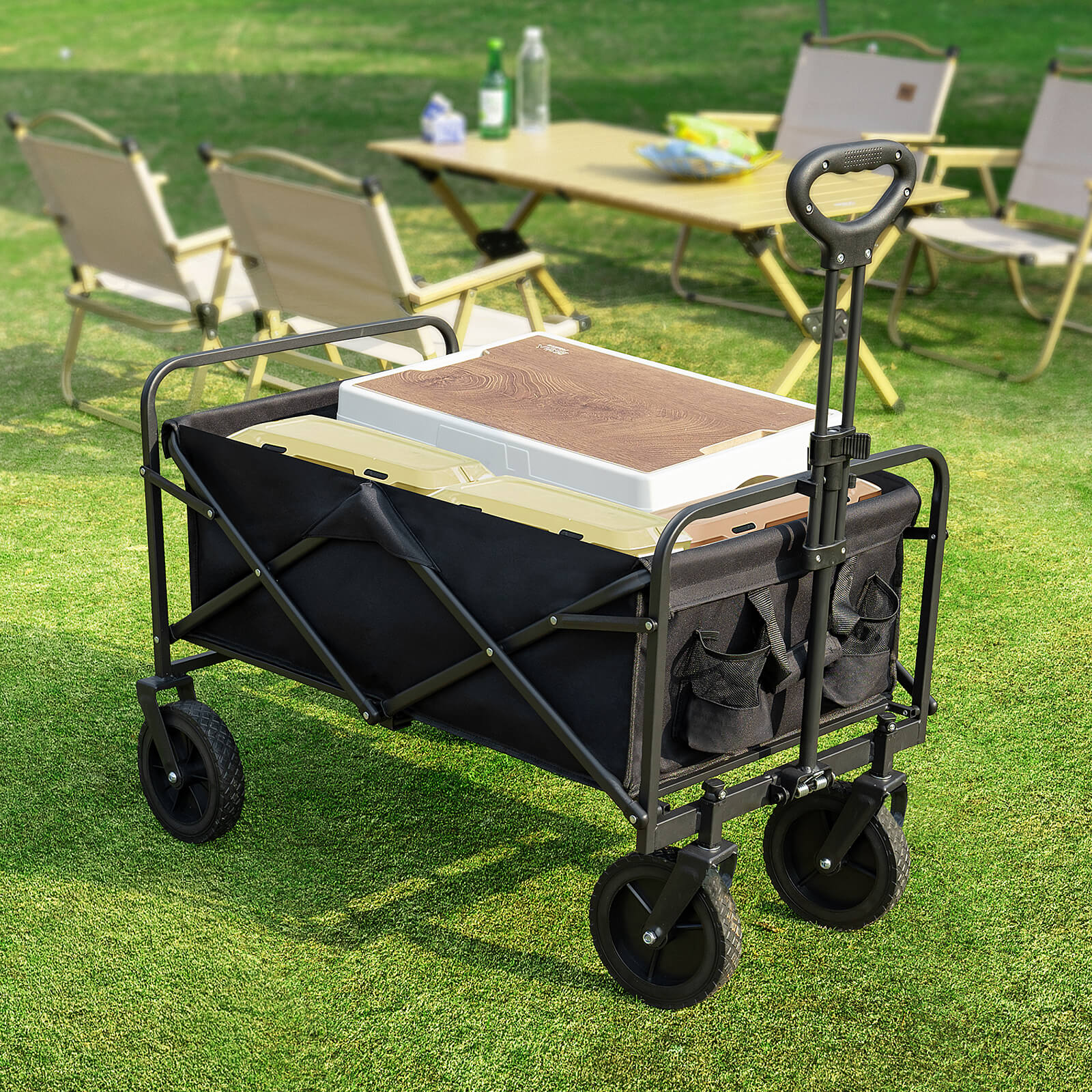 Wagons Carts Foldable with All-Terrain Wheels - foldable, extra large capacity, with drink holder, Suitable for Camping Sports Outdoor Activities