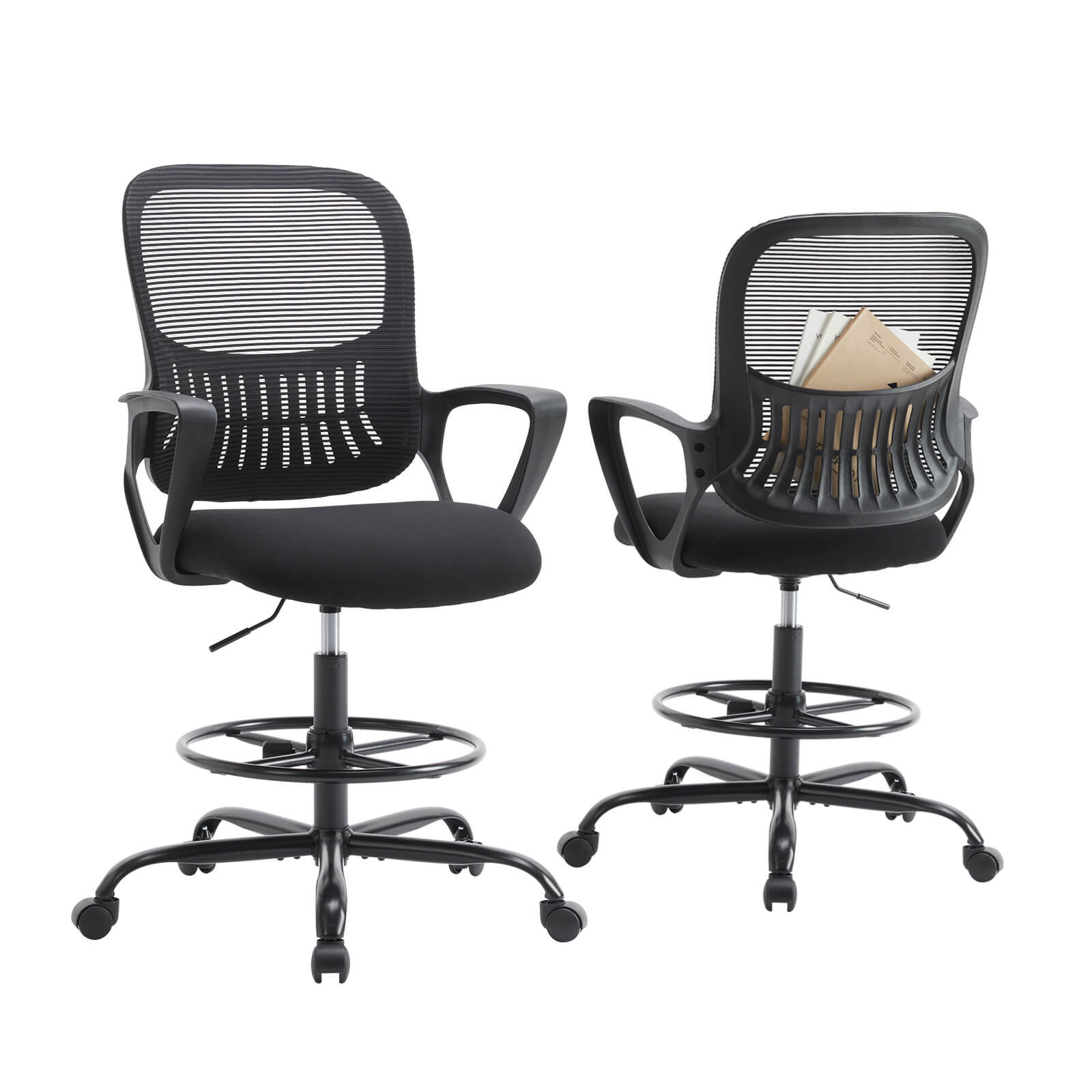 带可调节脚环的站立式办公桌高脚办公椅，柜台高度办公椅