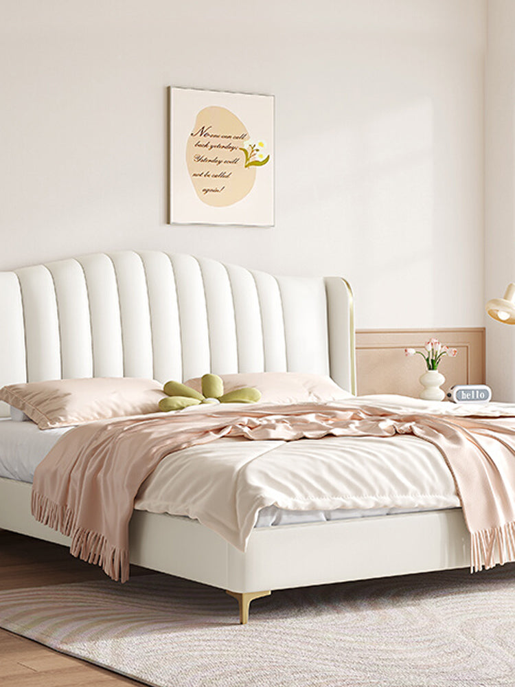 Sweetcrispy 大型坚固木质框架卧室家具，采用真皮制成