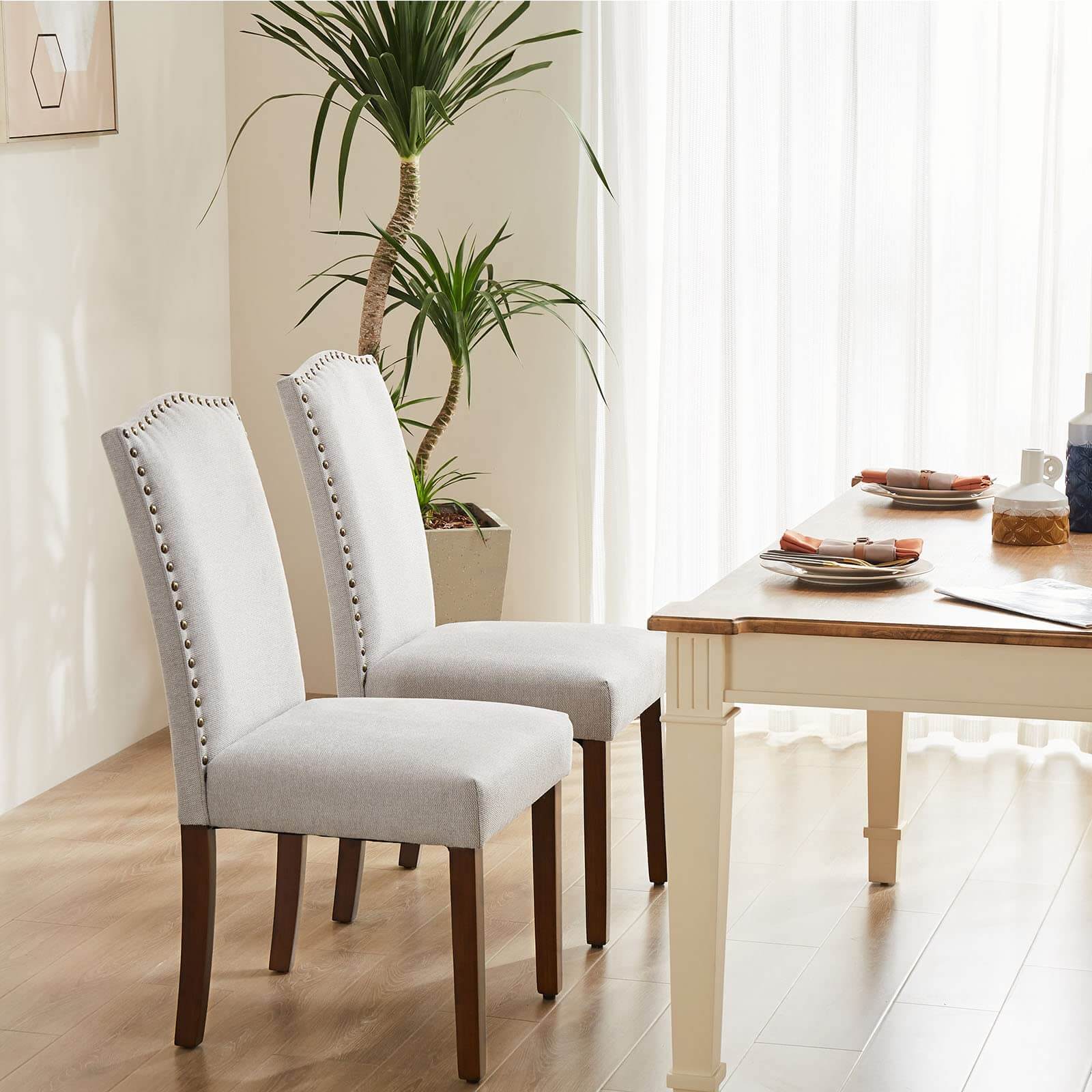 Sweetcrispy Wooden Dining Chair with Leather Cushion for Dining Room