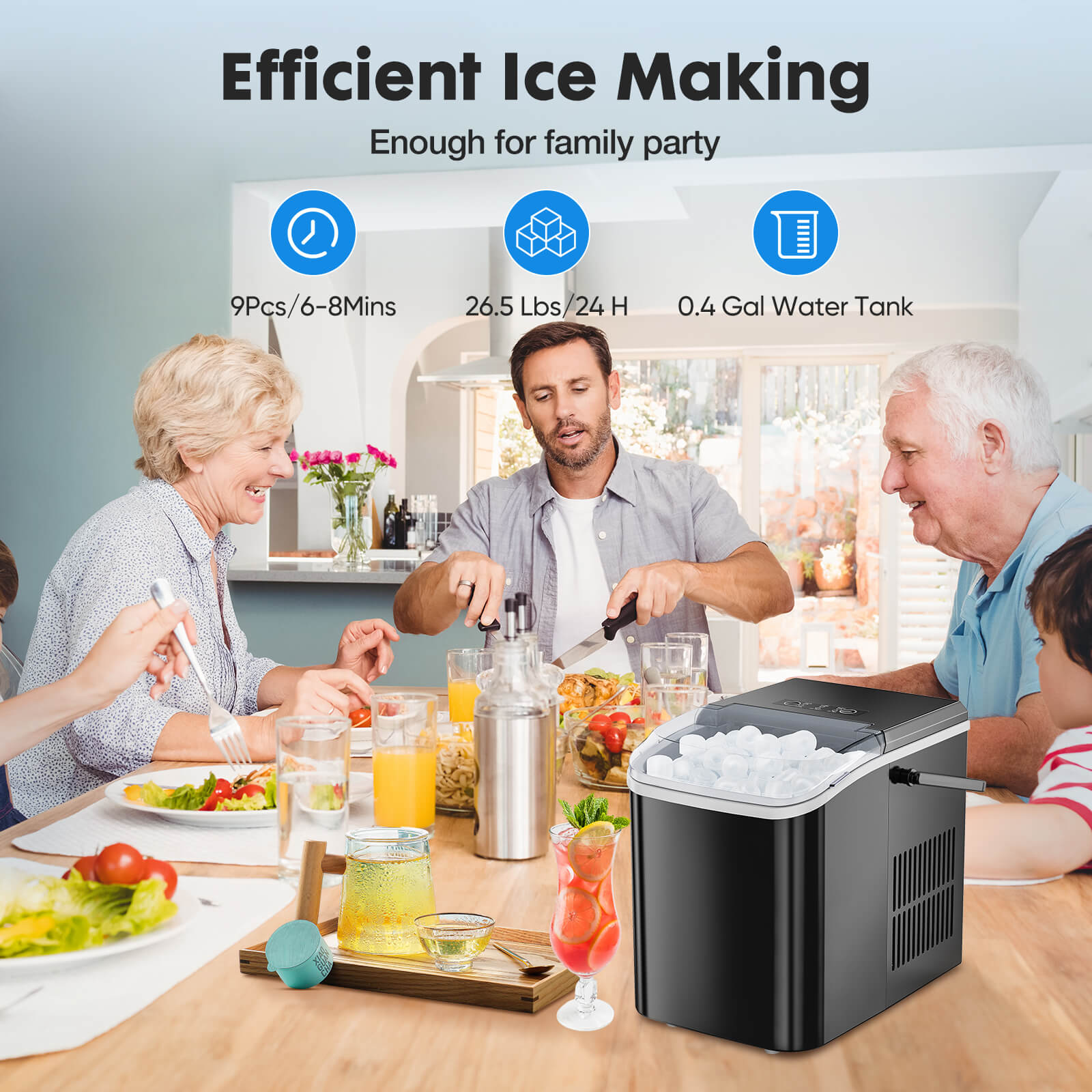 Portable Ice Maker Countertop Machine Home Bar Party use Self-cleaning w/  Handle