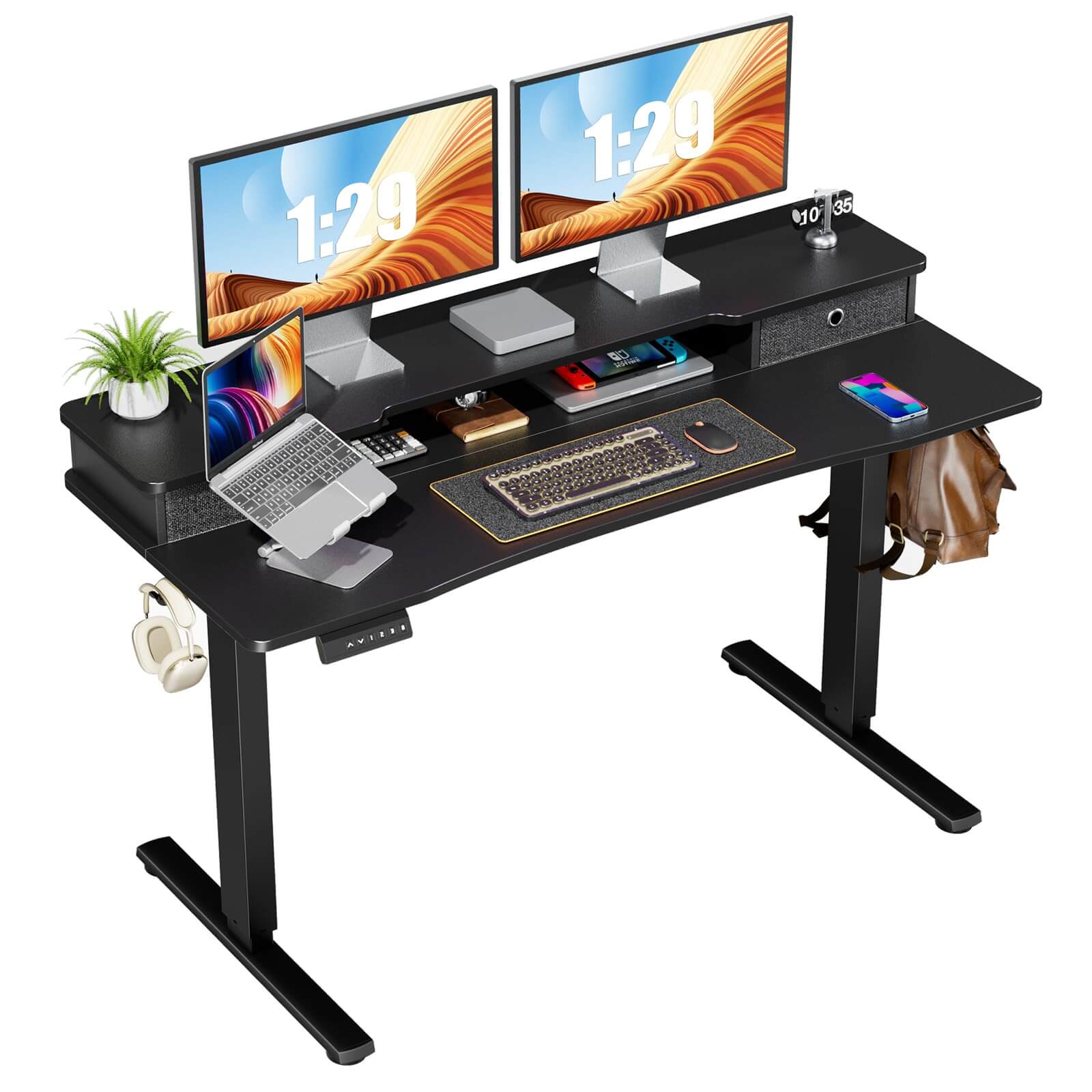 double-height-adjustable-electric-standing-desk#Color_Black#Size_55 in