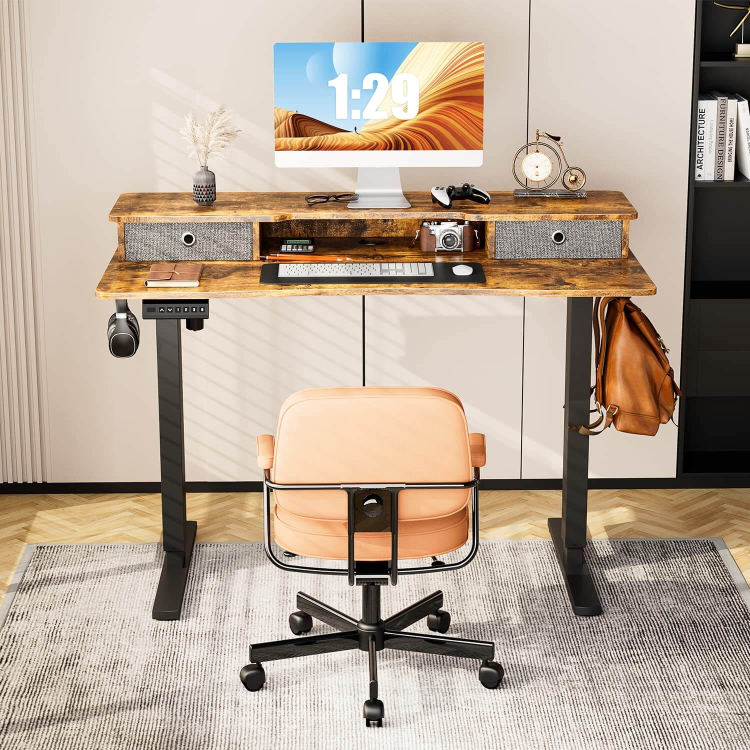 Electric height adjustable desk with deals drawers