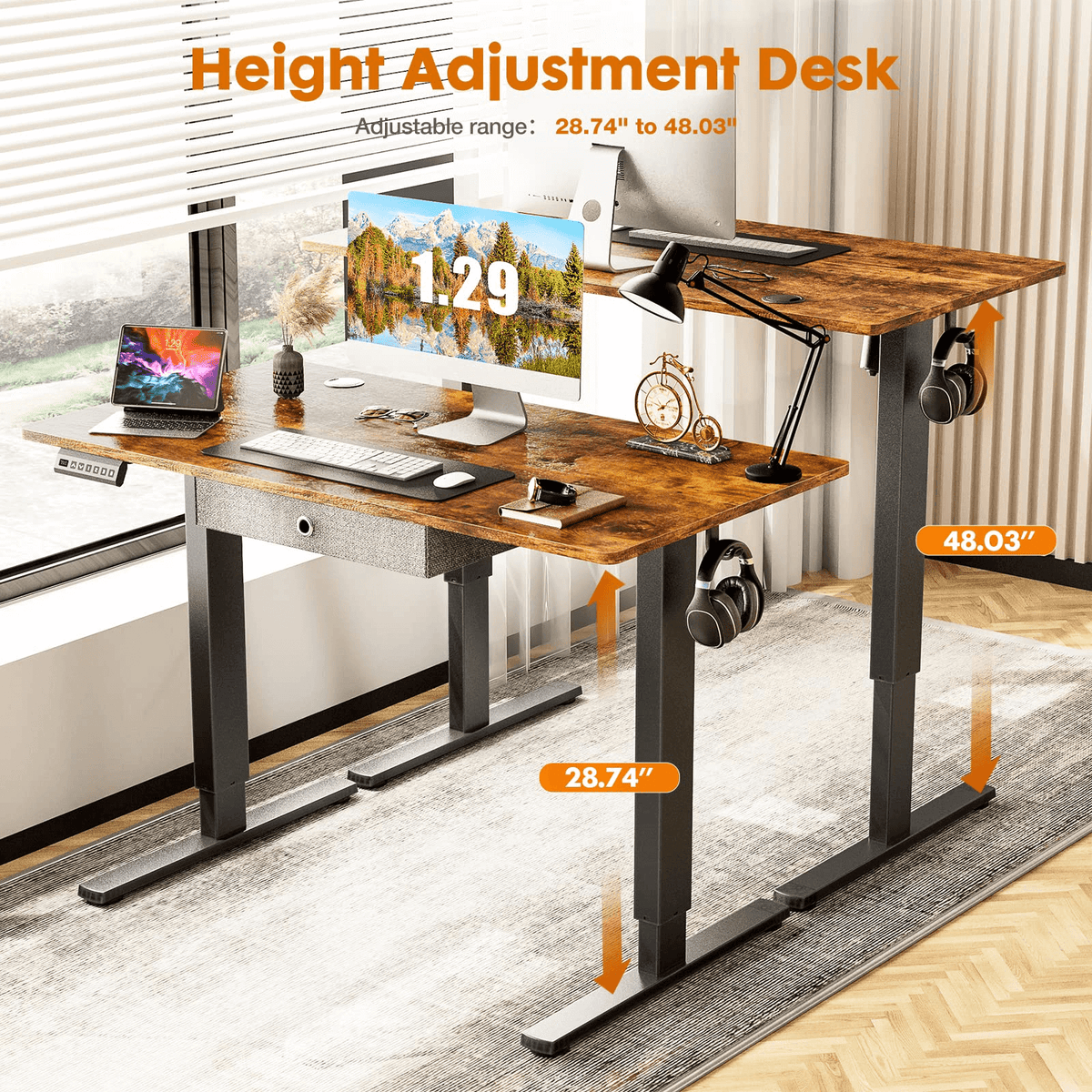 Electric Standing Desk With Drawer,Stand Up Desk Height Adjustable Ris