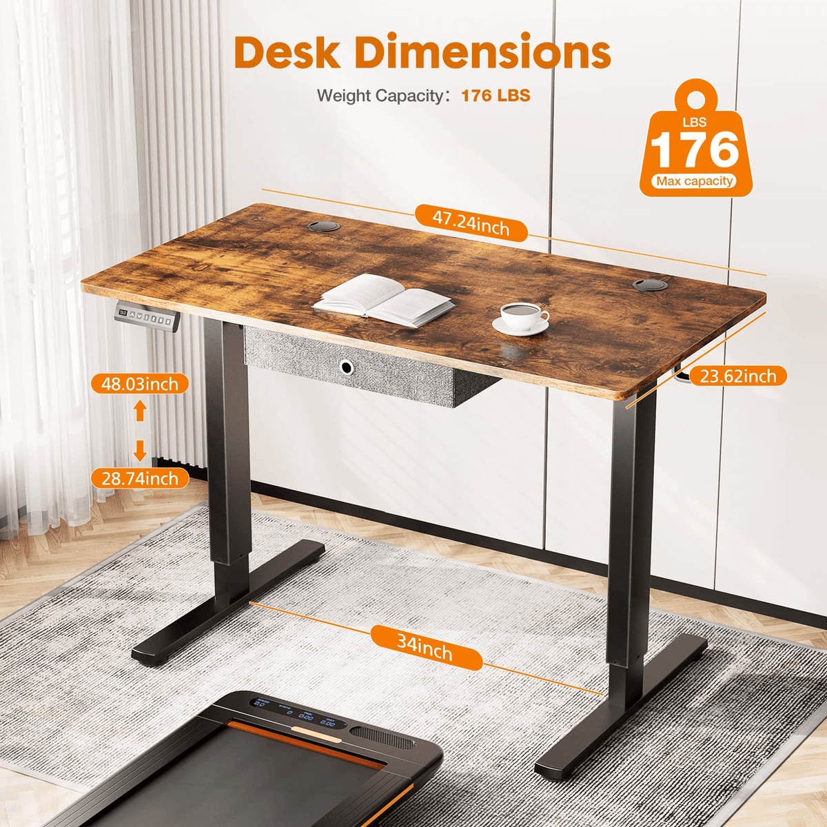 Sweetcrispy Electric Standing Desk With Drawer,Stand Up Desk Height Ad