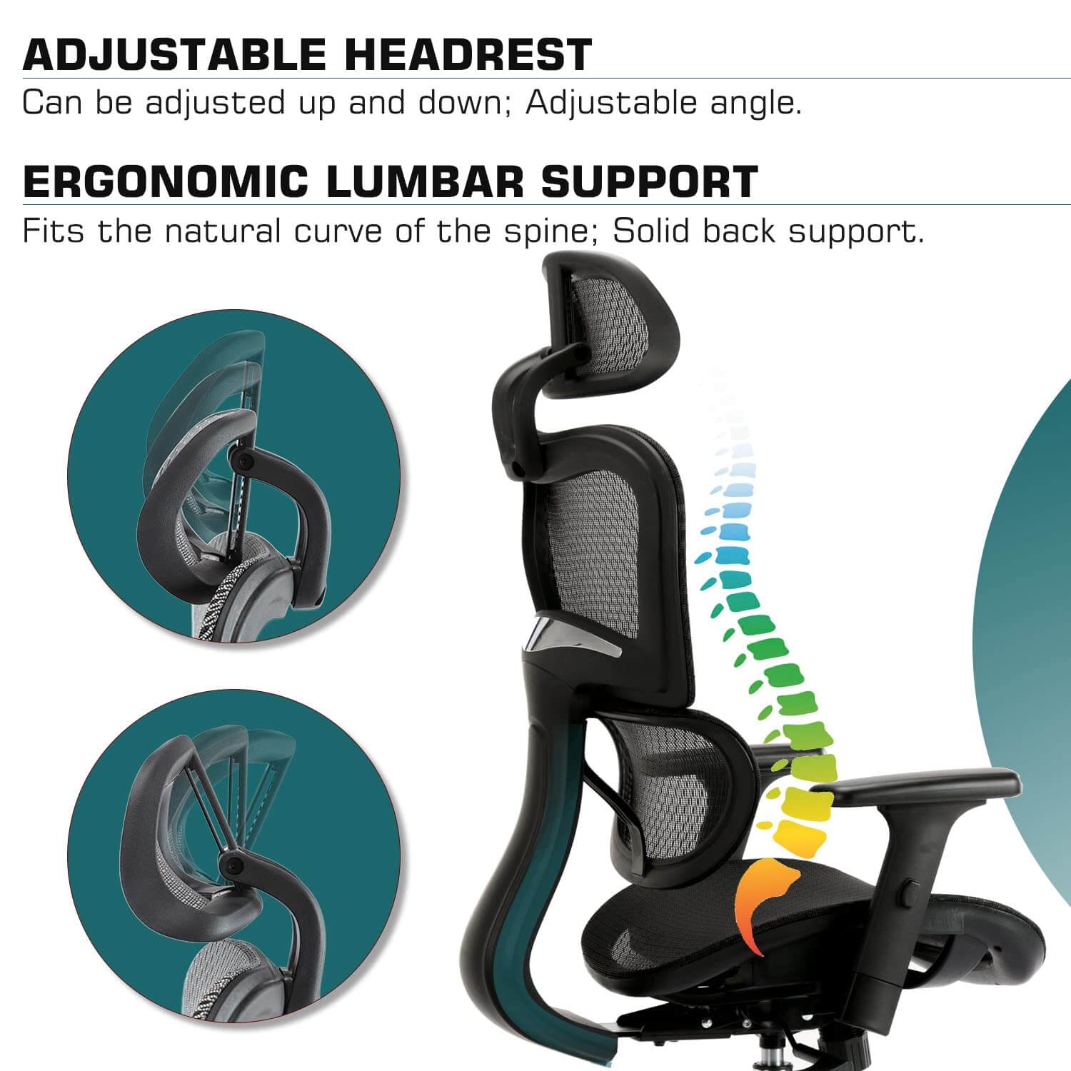 Sweetcrispy Lumbar Support Gaming Chair Mesh Ergonomic Office Chair with  Headrest