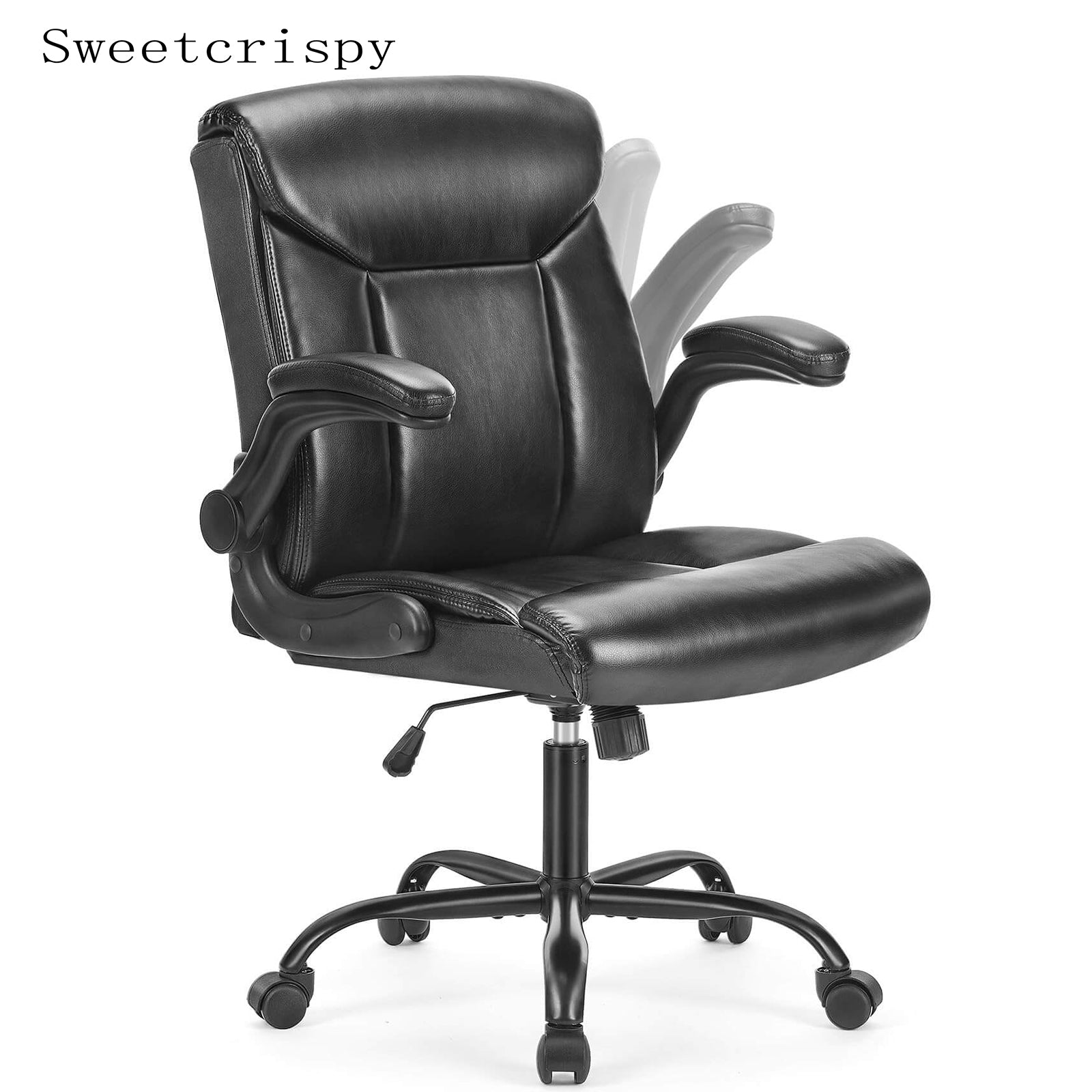 Sweetcrispy Leather Ergonomic Adjustable Computer Office Chair with Flip-up Armrest, Cushion Lumbar Back Support