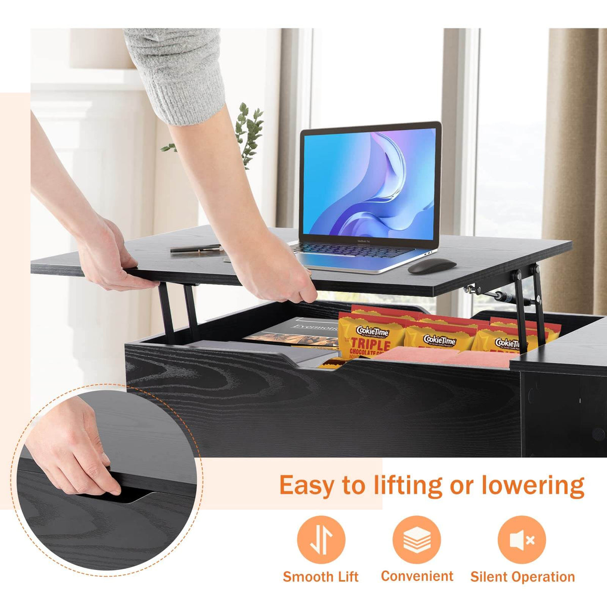 Tabletop Lift Sweetcrispy Coffee Table Liftable with Storage for Living Room