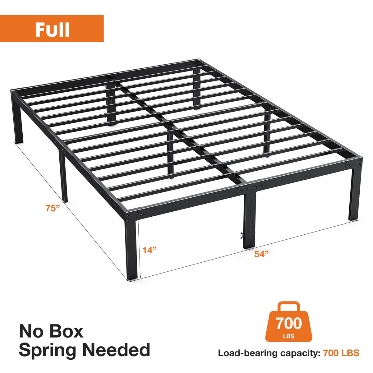 Heavy Duty Metal Bed Frame with Sturdy Steel Slat Support, No Box Spri