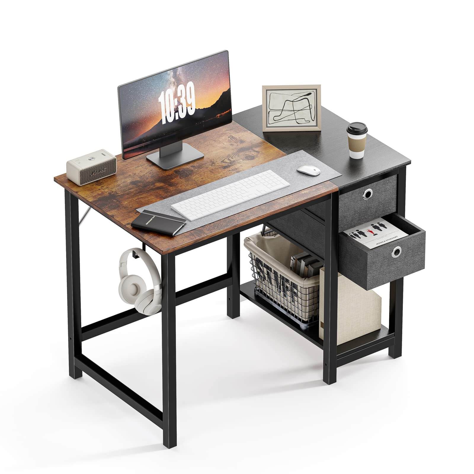 Small Corner Computer Table Laptop Study Wrokstation Desk Storage Shelf &  Drawer