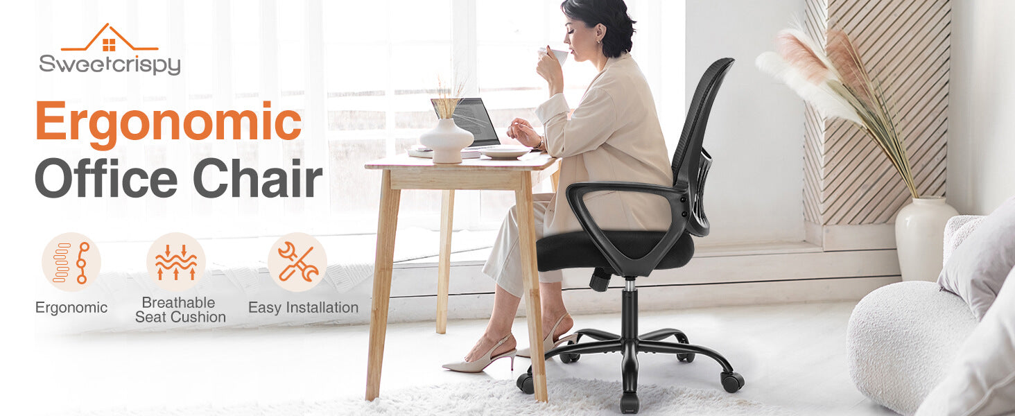 Mid Back Task Chair with Lumbar Support Ergonomic Home Office Desk Cha