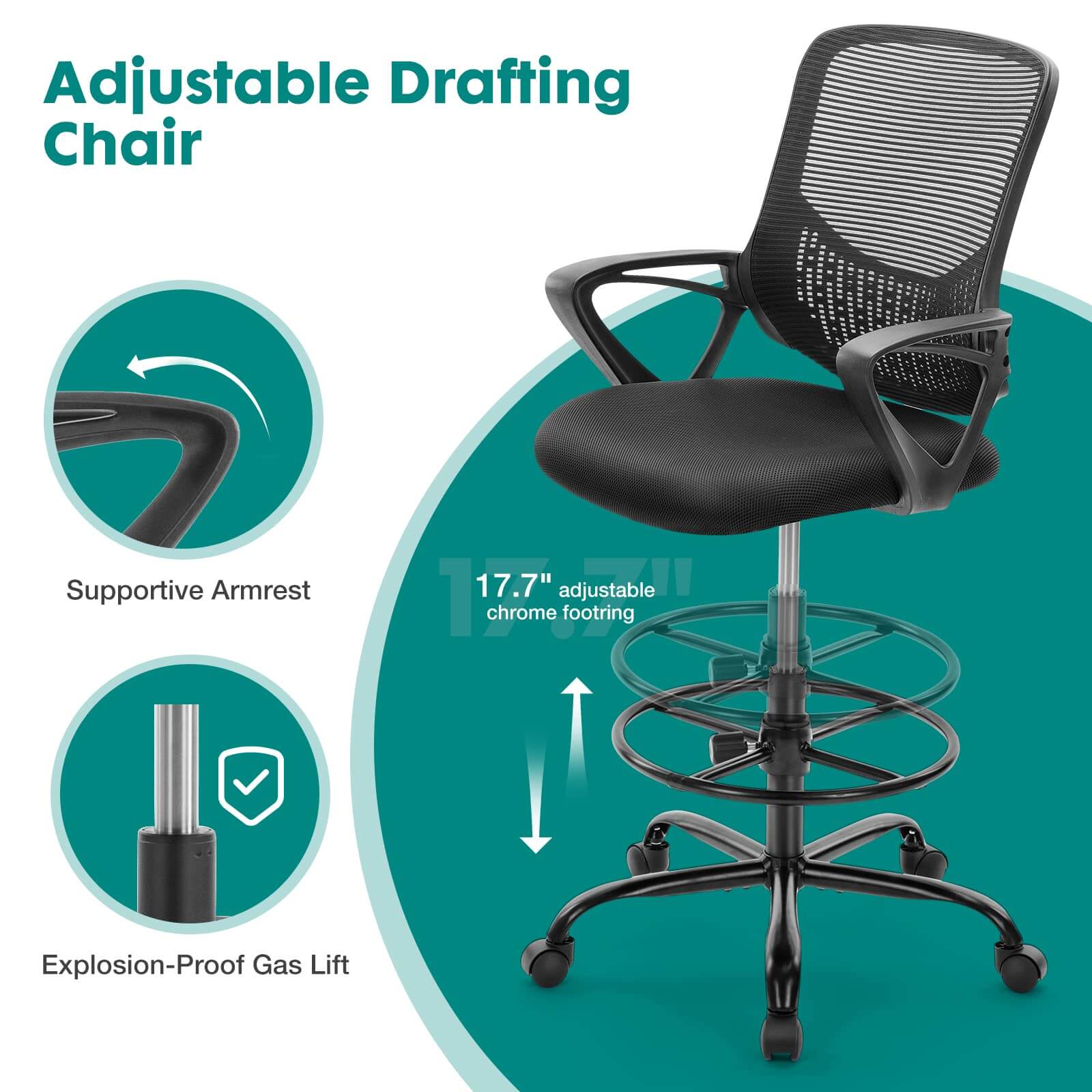 Tall Office Chair for Standing Desk with Adjustable Foot Ring Counter