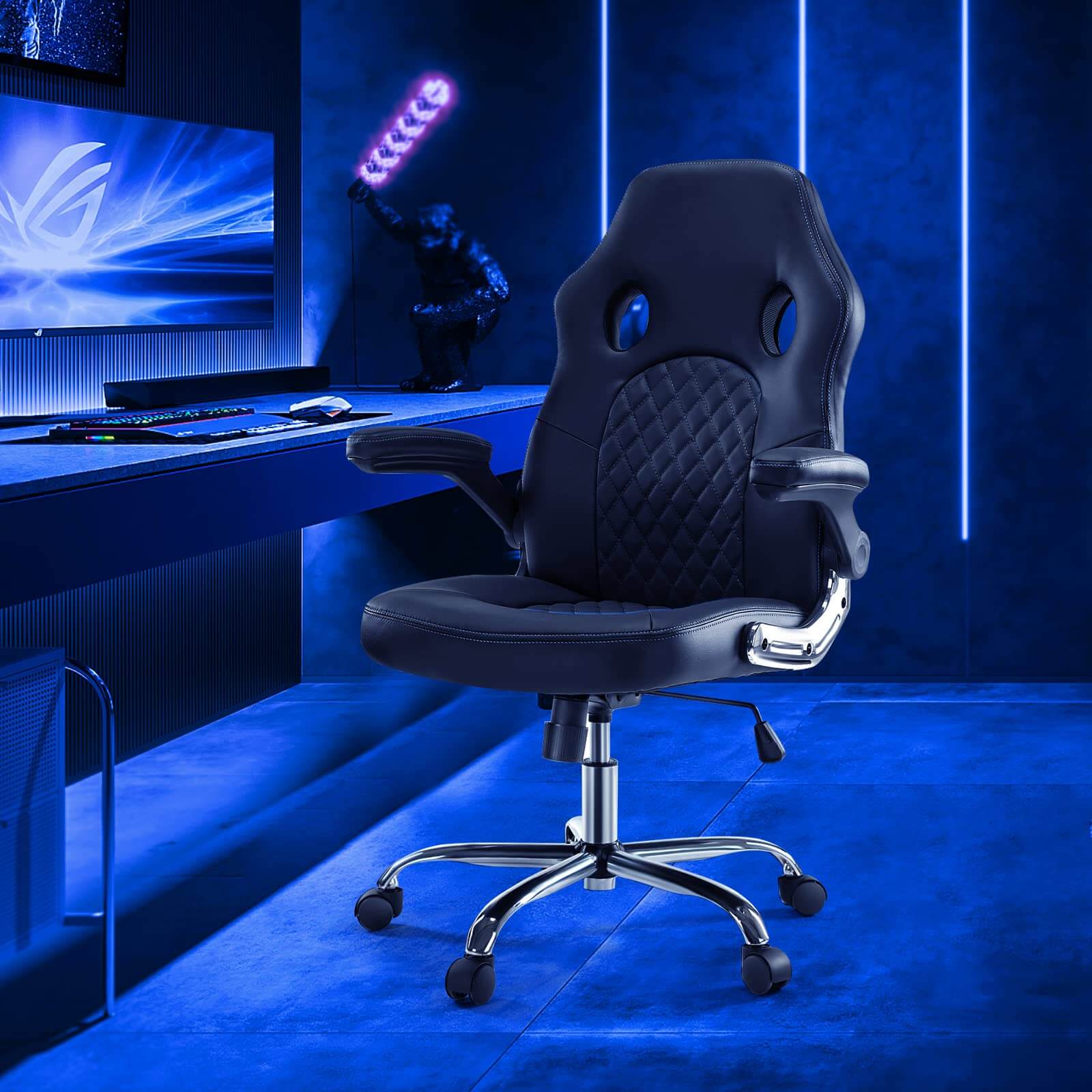 Gaming Chair Adjustable Swivel Computer Chair with Dynamic LED Lights - Blue