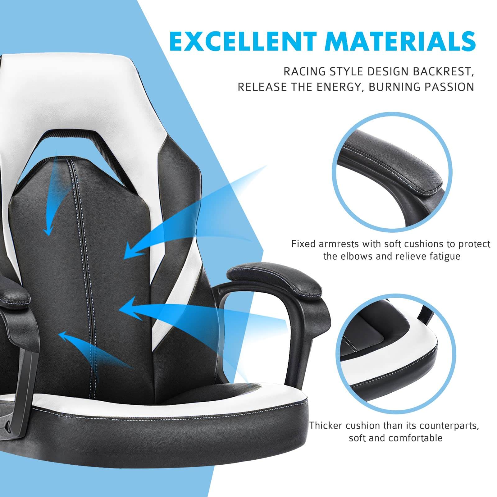 PU Leather Ergonomic Office Chair Swivel Computer Gaming Chair with Lu