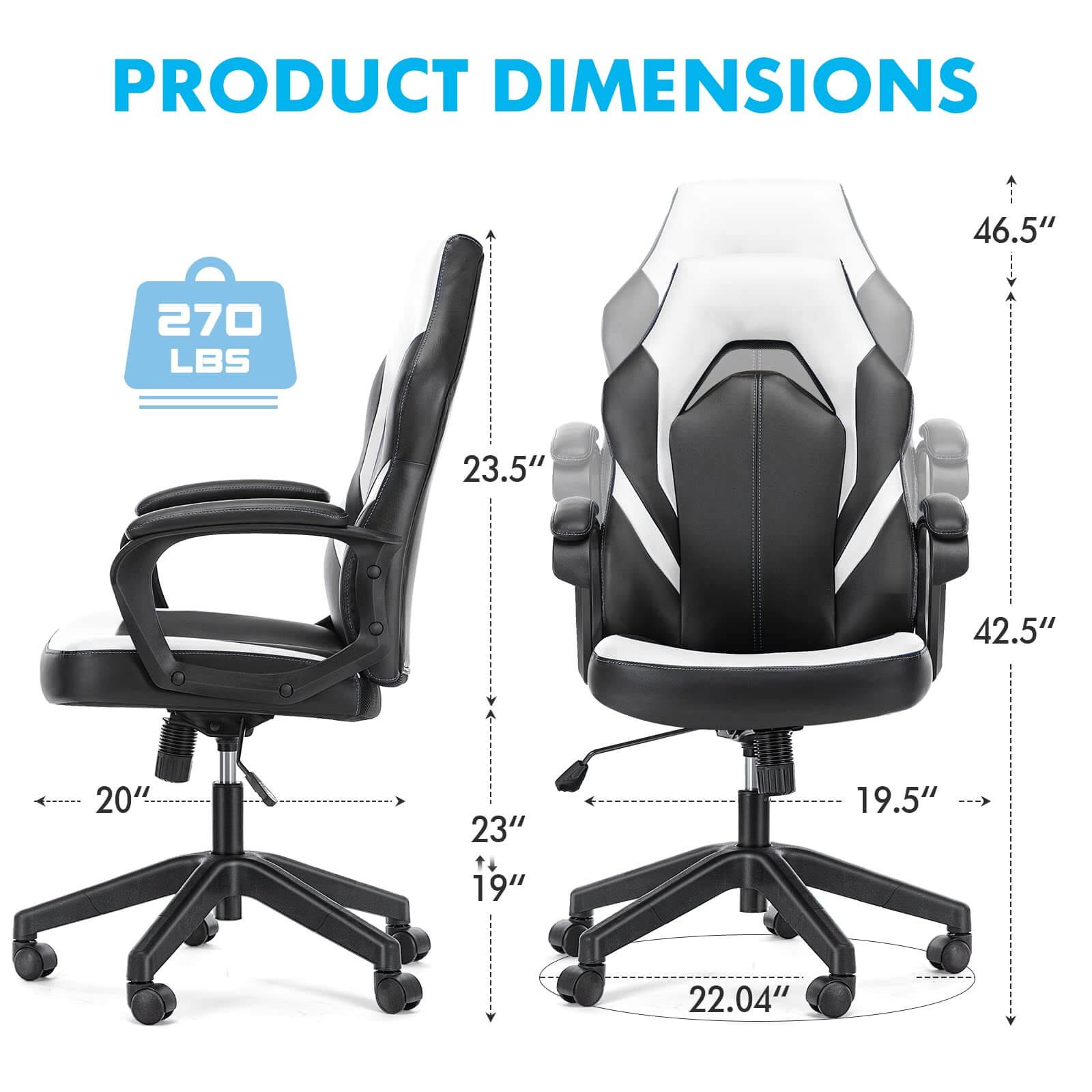 Ergonomic Computer Gaming Chair PU Leather Desk Chair with Lumbar Support,  Swivel Office Chair Executive Chair with Padded Armrest and Seat Cushion  for Gaming, Study and Working 