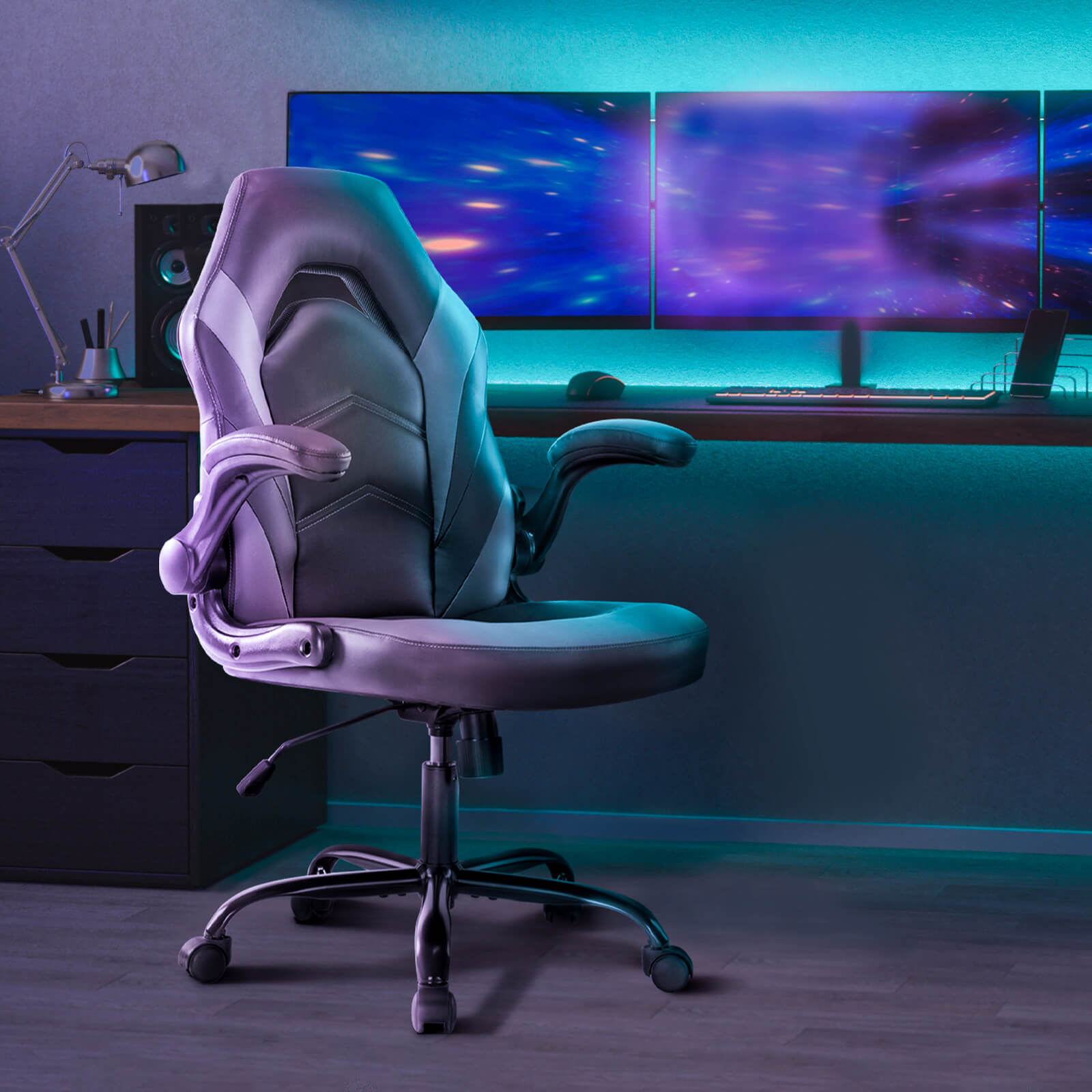 PU Leather Ergonomic Gaming Chair with Flip up Armrests and Lumbar Sup