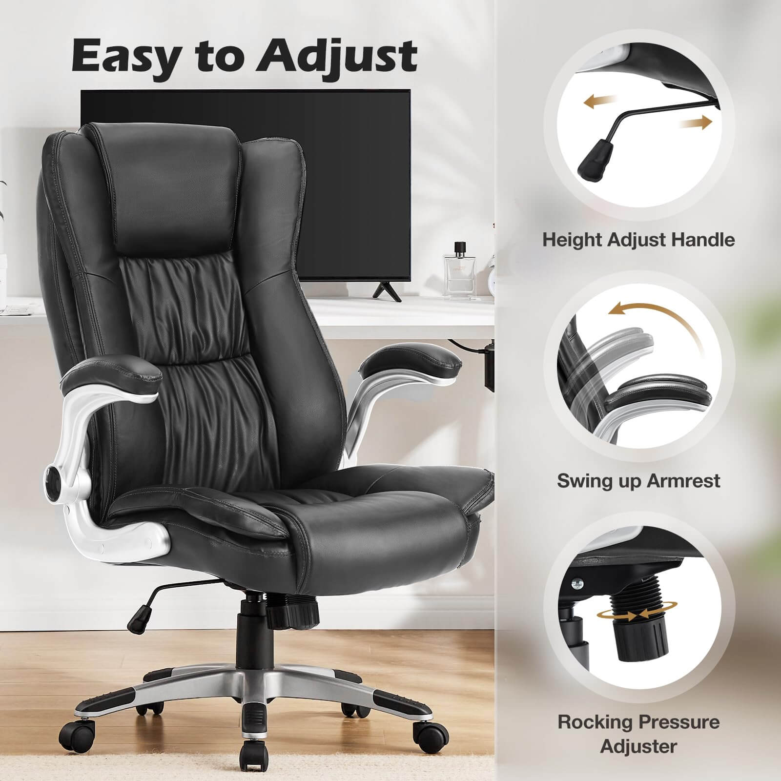 For Living PU Leather Height Adjustable Executive Swivel Office