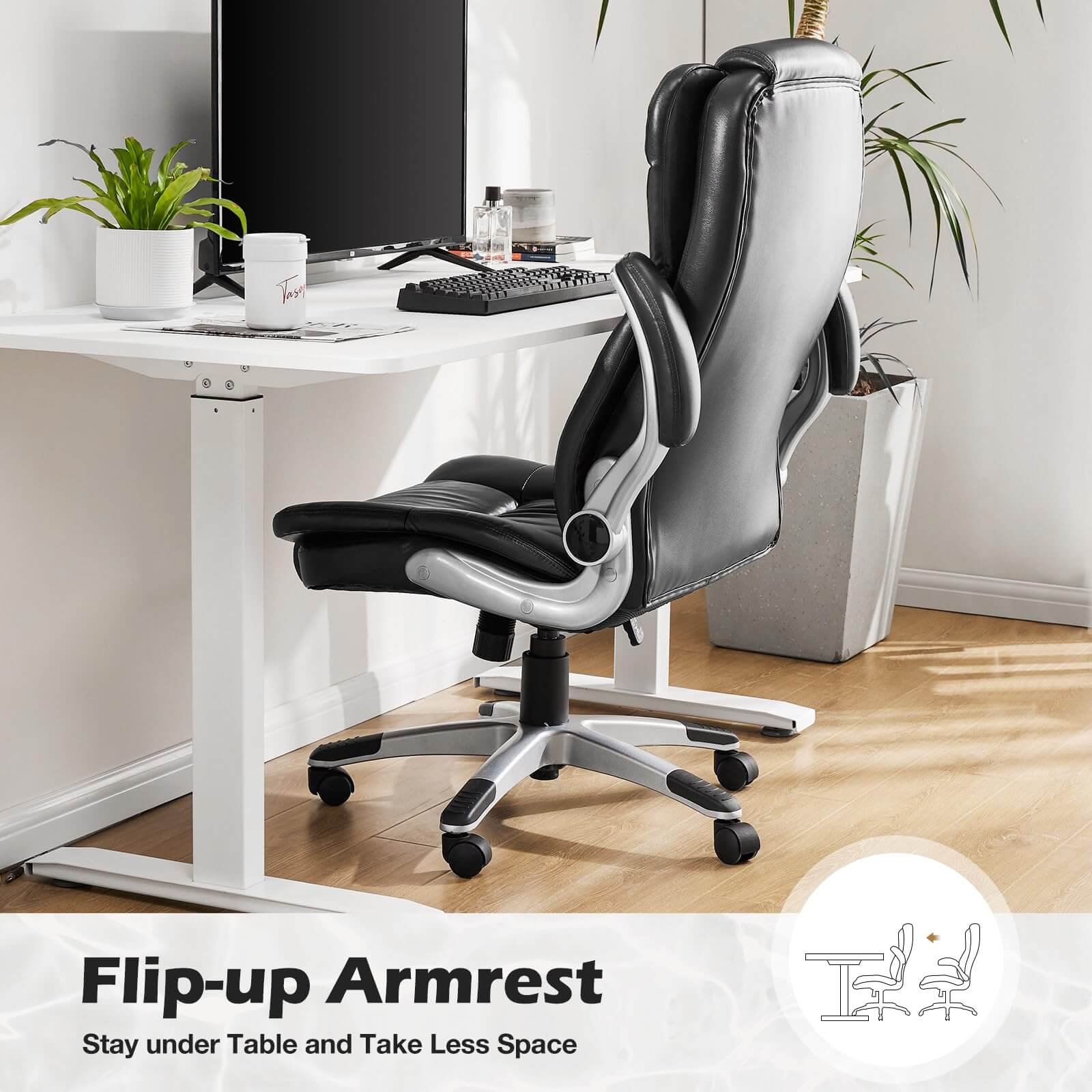 Sweetcrispy Office Chair, Desk Chair, Ergonomic Home Office Desk Chairs,  Computer Chair with Flip up Armrests, Mesh Desk Chairs with Wheels,  Mid-Back Task Chair with Ergonomic Lumbar Support (Grey)