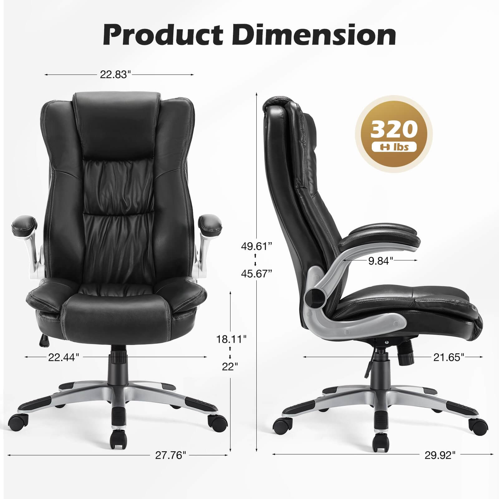 PU Leather Ergonomic Adjustable Height Office Chair with Lumbar Suppor