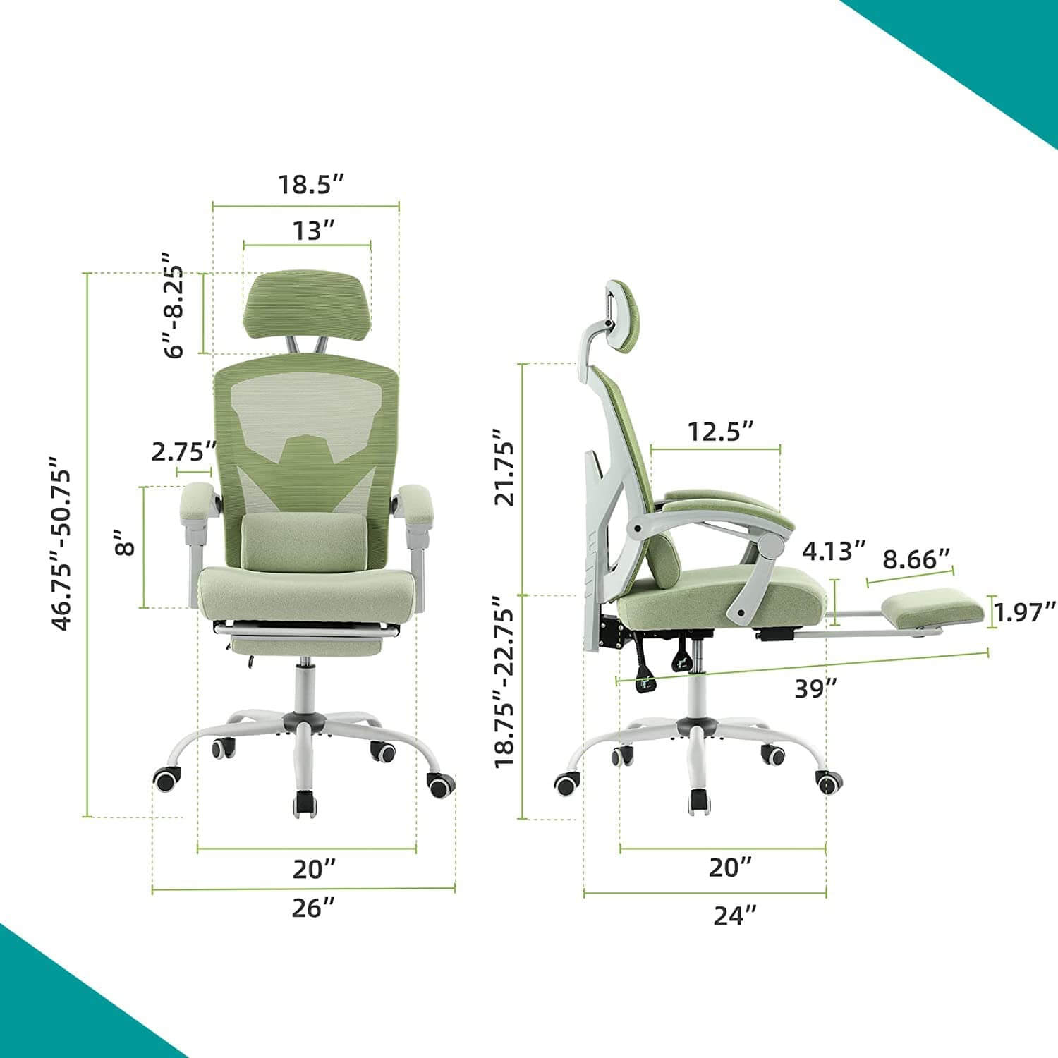 retractable-footrest-swivel-office-chair#Color_Green